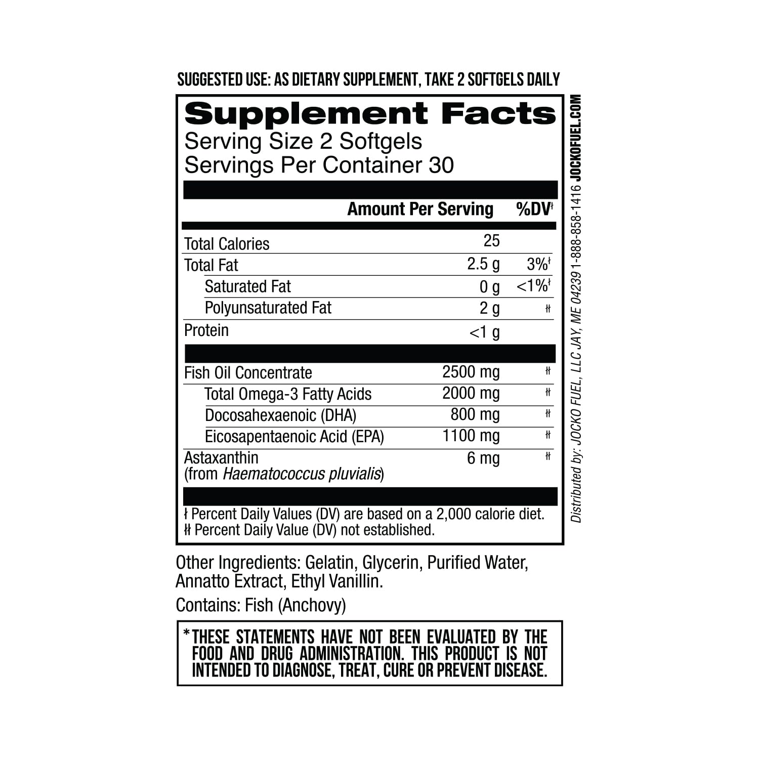 Jocko Fuel Omega 3 Fish Oil Supplement 2000mg - Burpless Fatty Acid Supplement, Wild Caught, Powerful Antioxidant with Astaxanthin (60 Capsules) Jocko Fuel uk supplements