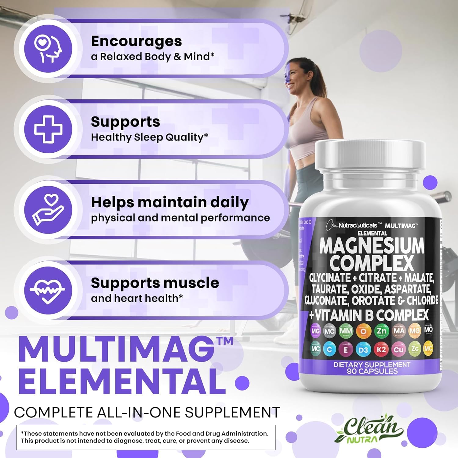 Clean Nutraceuticals Magnesium Complex with Magnesium Glycinate Citrate Malate Oxide Taurate Aspartate Orotate & Mag Chloride, Zinc Copper Manganese (90 Count (Pack of 2)) Clean Nutraceuticals uk supplements