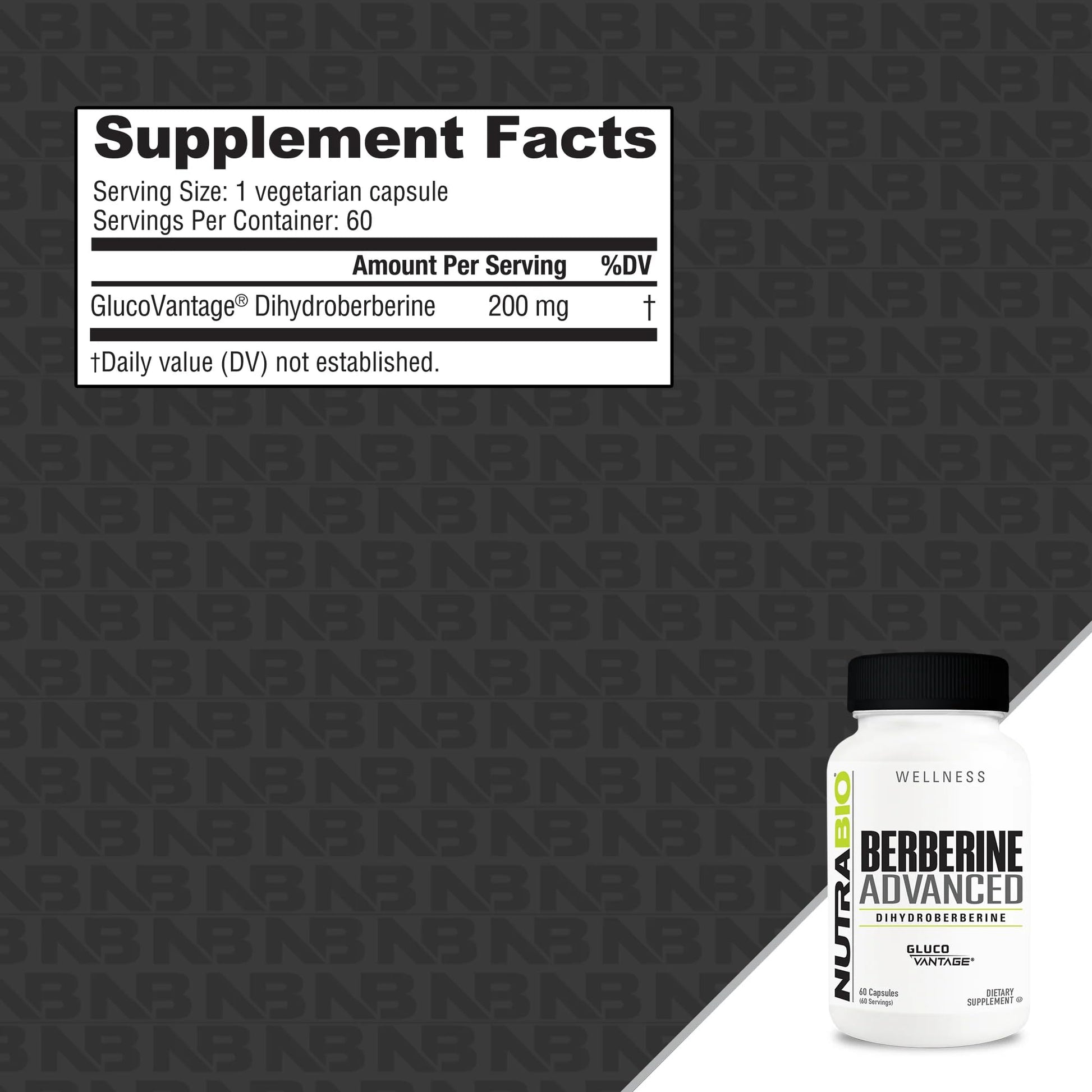 NutraBio Berberine Advanced Supplement (Dihydroberberine), 200 mg - Provides Advanced Absorption Carbohydrate Tolerance Support, 60 Caps NutraBio uk supplements
