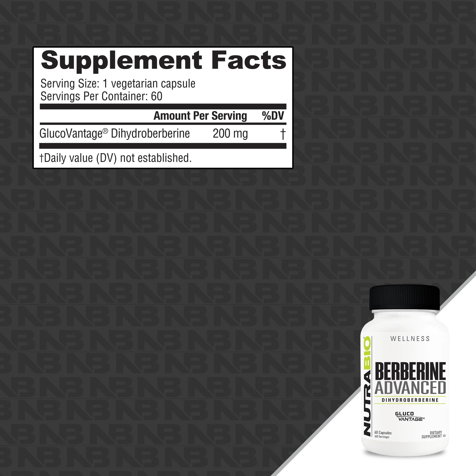 NutraBio Berberine Advanced Supplement (Dihydroberberine), 200 mg - Provides Advanced Absorption Carbohydrate Tolerance Support, 60 Caps NutraBio uk supplements