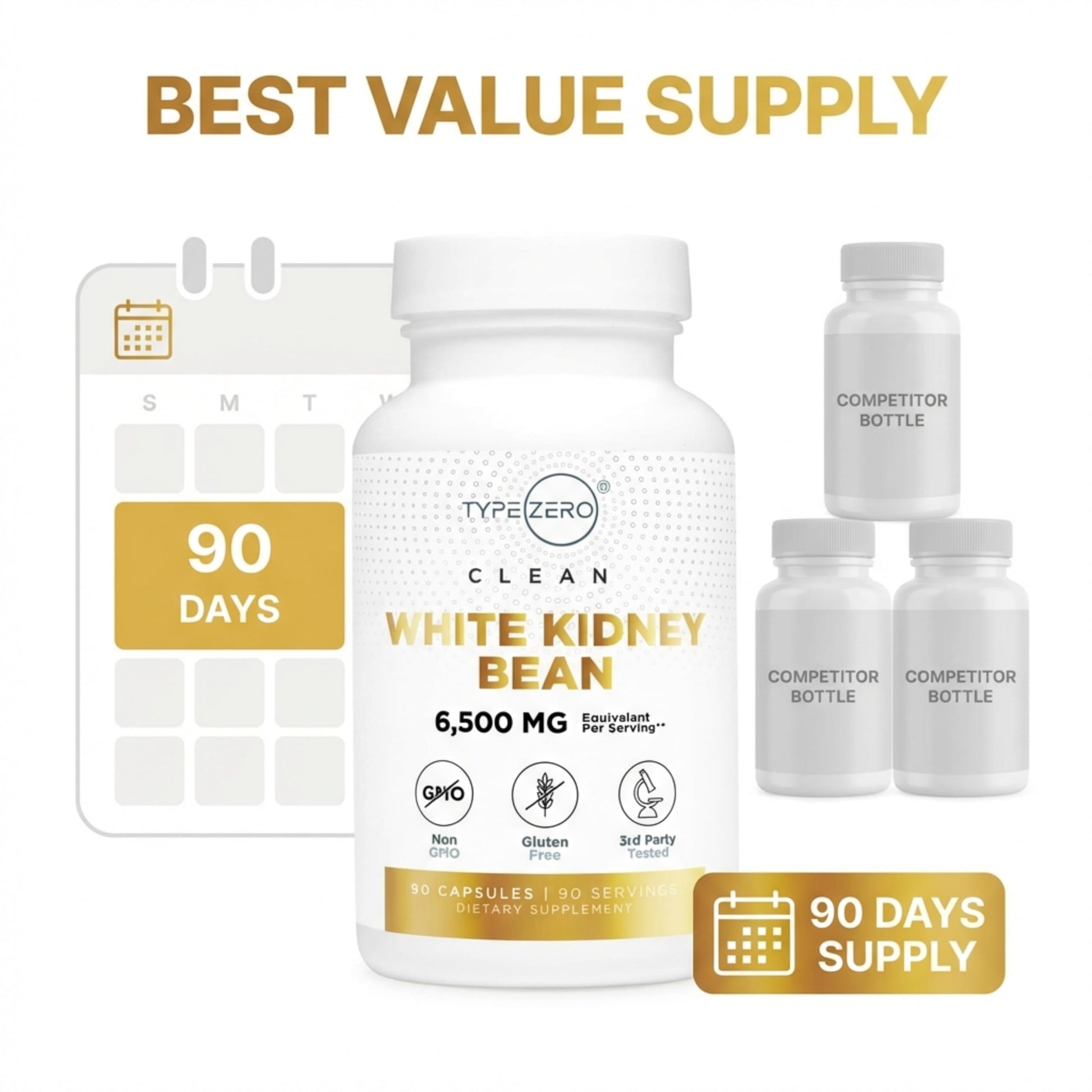 Type Zero Clean White Kidney Bean Capsules (6,500 MG Equivalent Per Serving, 90 Count) - Non-GMO, Gluten Free Type Zero uk supplements