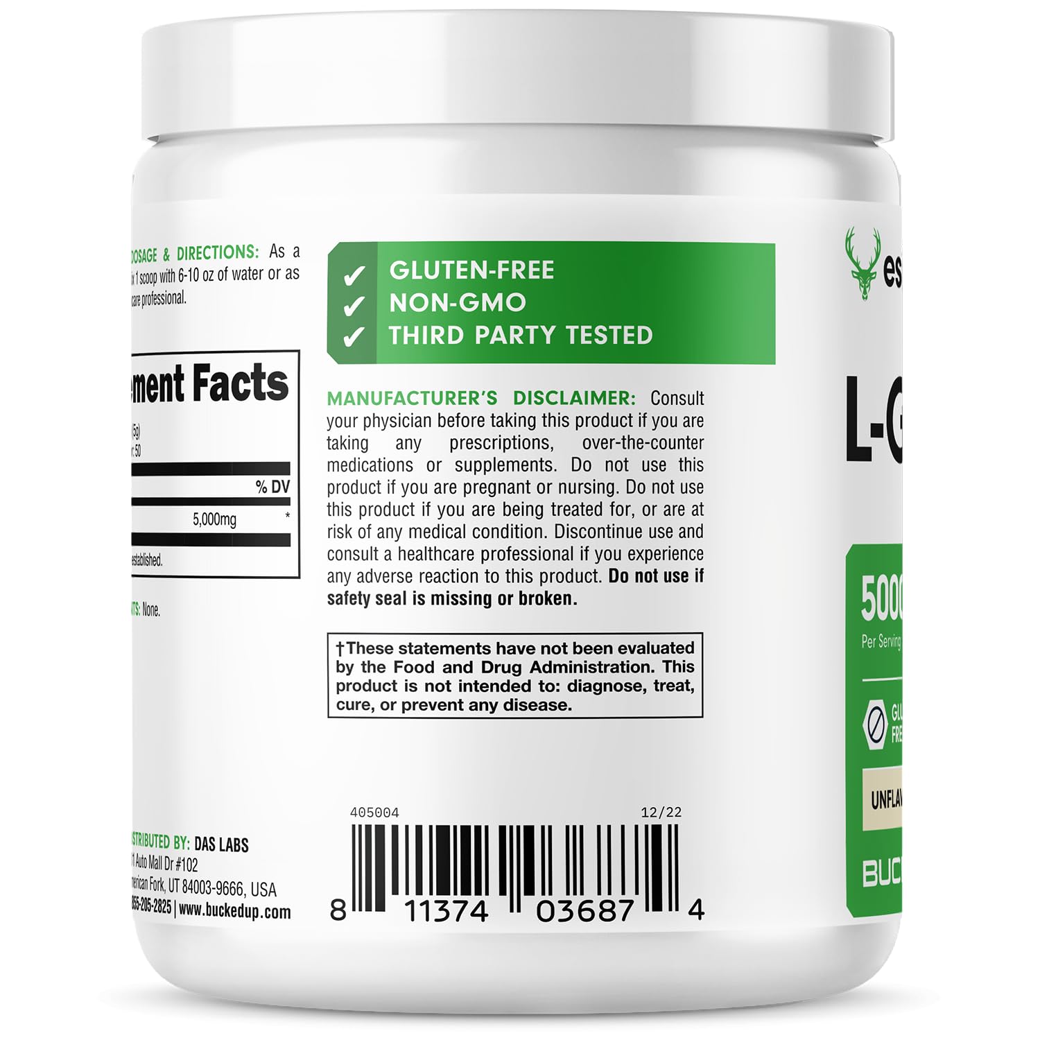Bucked Up L-Glutamine (5000mg), Essentials (50 Servings, 250 Grams) Bucked Up uk supplements