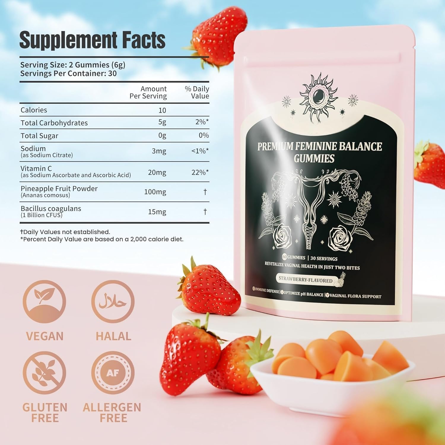 NIUSISE Feminine Balance Gummies, Premium Balance Supplement for Women PH Health, Immune Support, Vegan, Gluten-Free - Hawaiian Pineapple - 120 Gummies - 60 Servings 2 Pack. NIUSISE uk supplements