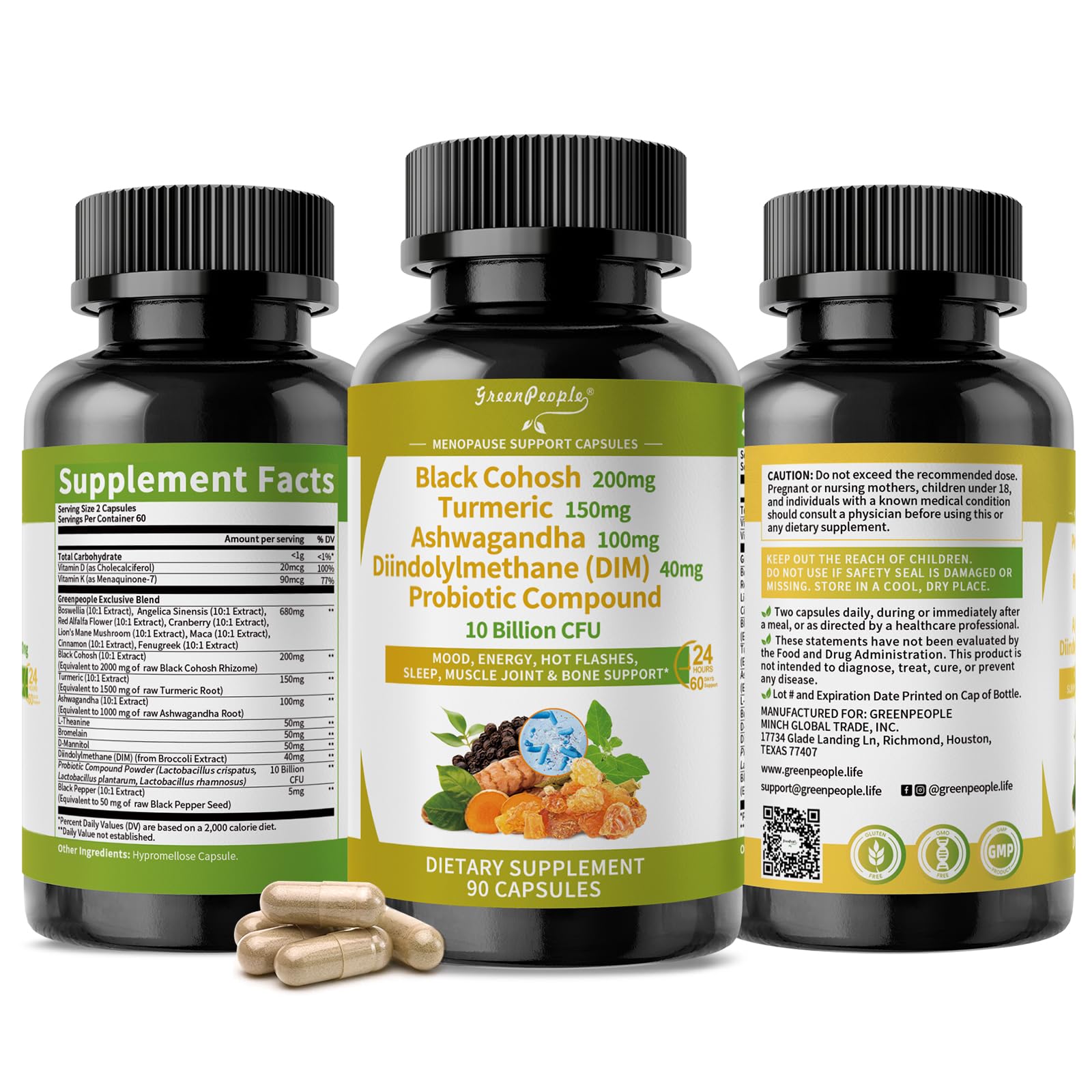 GREENPEOPLE Menopause Supplements for Women - Black Cohosh & Ashwagandha for Hot Flashes, Night Sweats, Mood Swings, Hormonal Balance Support,10 Billion CFU Probiotic - 120 Capsules Vegan Gluten-Free GREENPEOPLE uk supplements