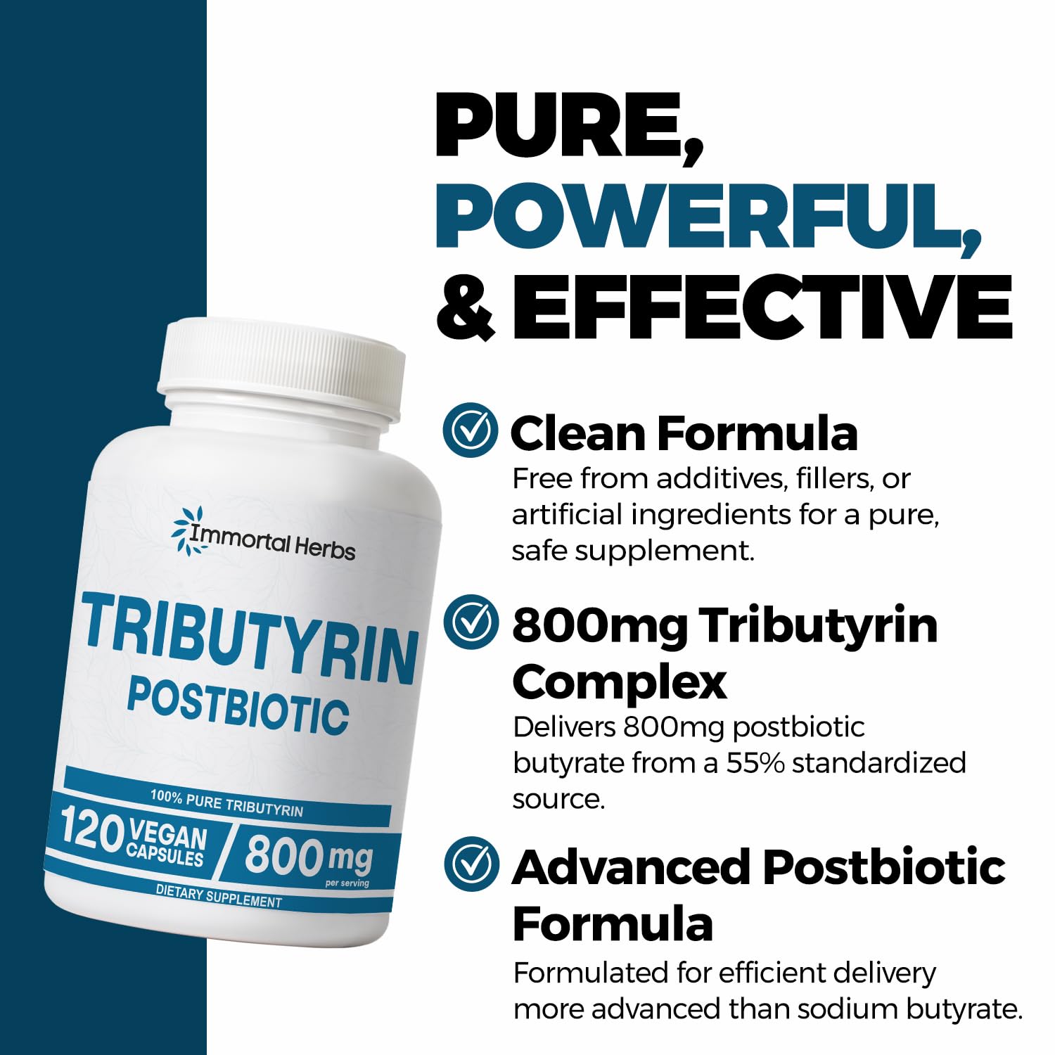 Immortal Herbs Tributyrin Supplement 800mg, Advanced Butyrate Form, 55% Standardized, More Effective Delivery Than Sodium Butyrate, 120 Capsules, Non-GMO & Gluten Free Postbiotic Supplement Immortal Herbs uk supplements