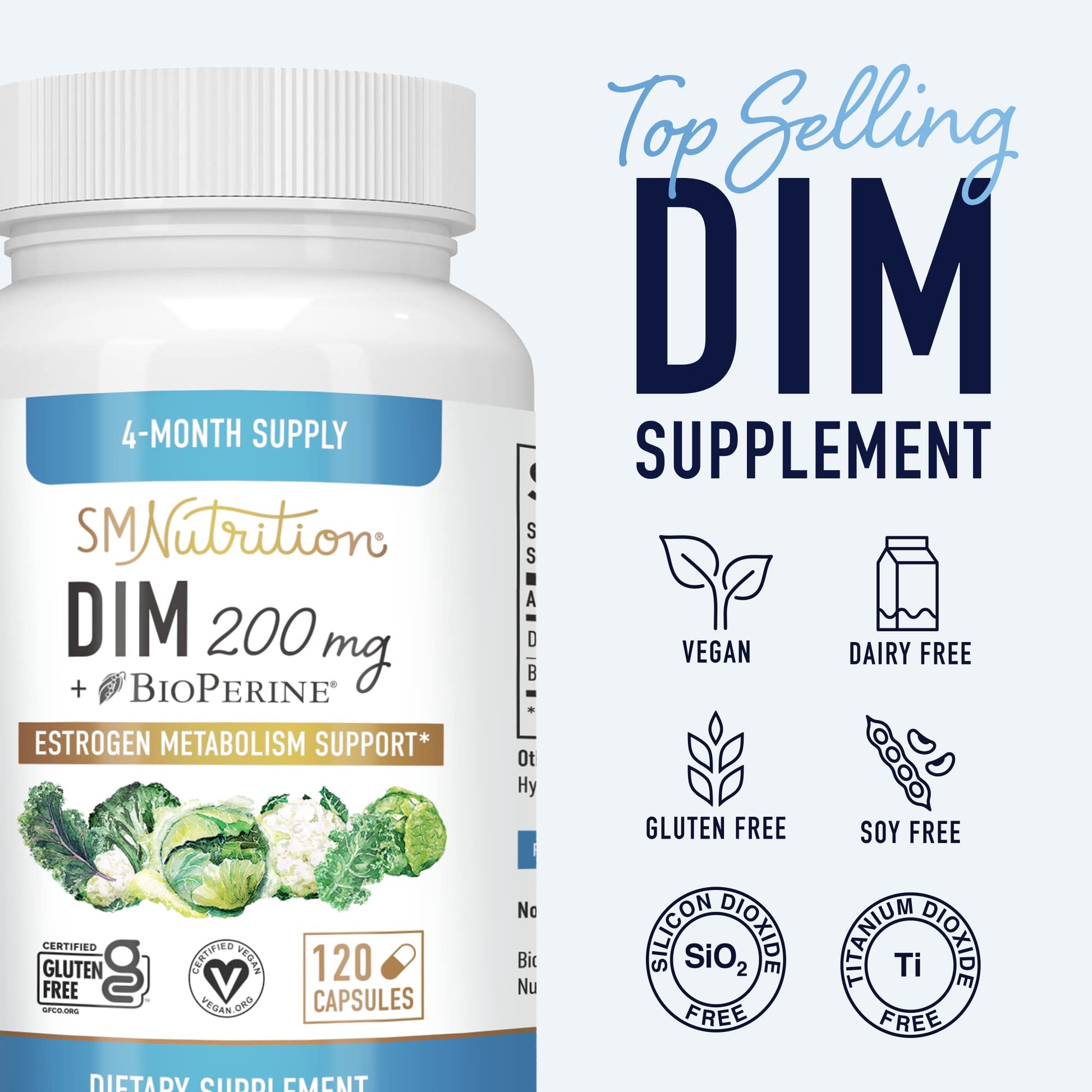 DIM Supplement 200 mg (120 Ct) | Estrogen Balance for Women & Men | Hormone Balance SMNutrition uk supplements