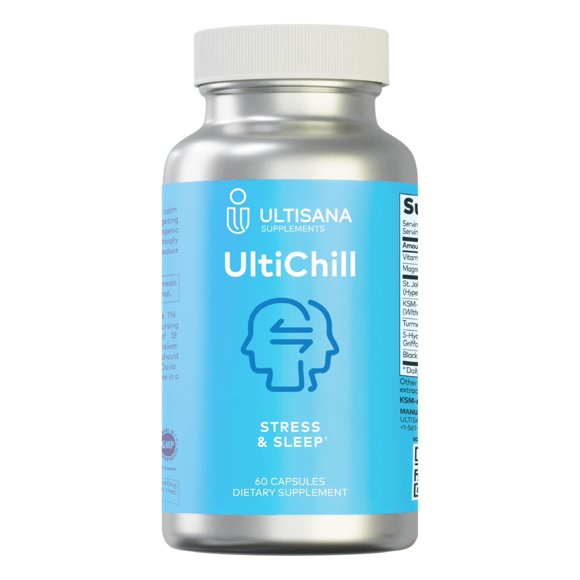 Ultisana UltiChill Stress Relief Supplement, Non-Drowsy | for Enhanced Mood, Immune Booster & Sleep Support | Magnesium Glycinate, Vitamin B6, KSM-66 Ashwagandha, Turmeric & 5-HTP | Non-GMO, 60 Count Ultisana uk supplements