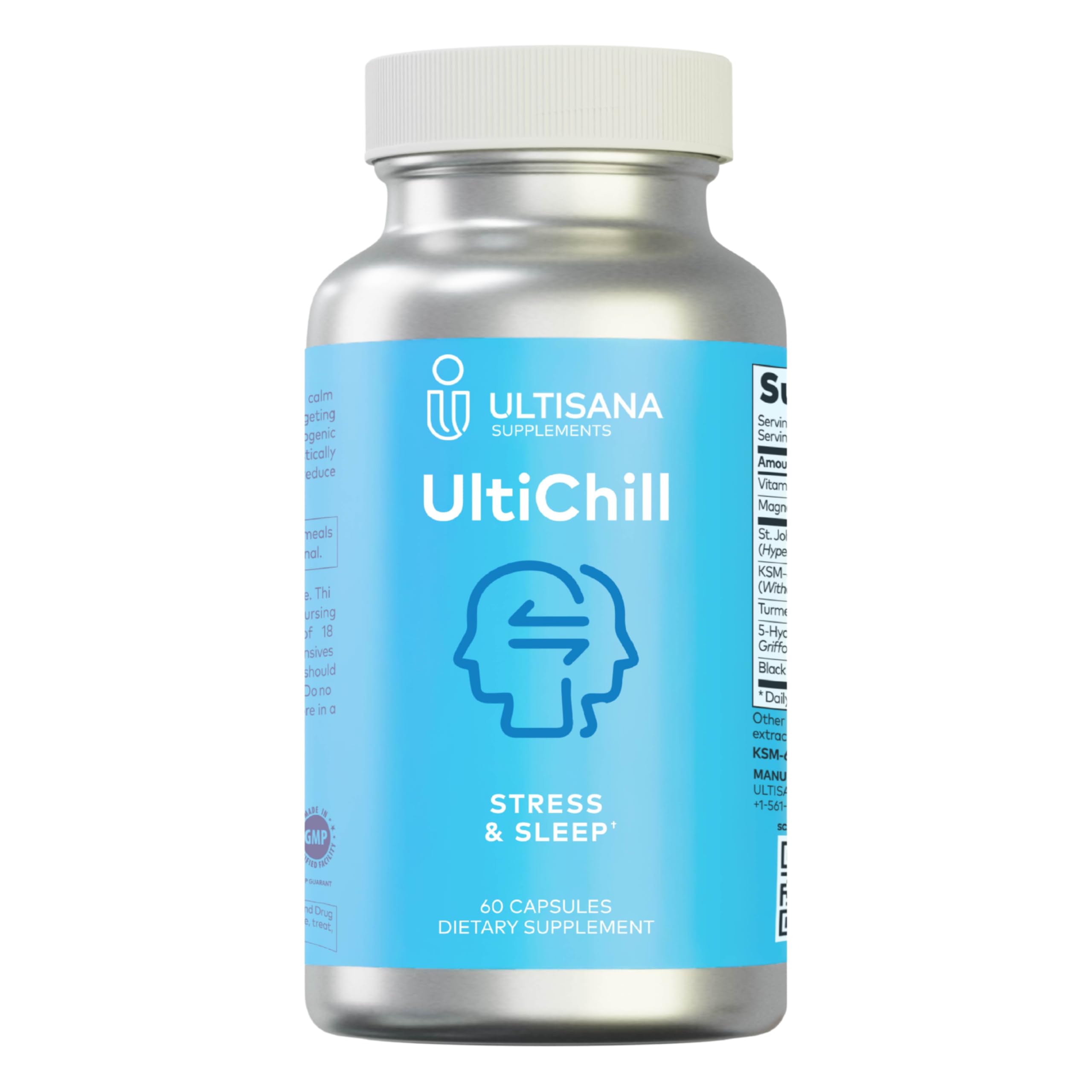 Ultisana UltiChill Stress Relief Supplement, Non-Drowsy | for Enhanced Mood, Immune Booster & Sleep Support | Magnesium Glycinate, Vitamin B6, KSM-66 Ashwagandha, Turmeric & 5-HTP | Non-GMO, 60 Count Ultisana uk supplements