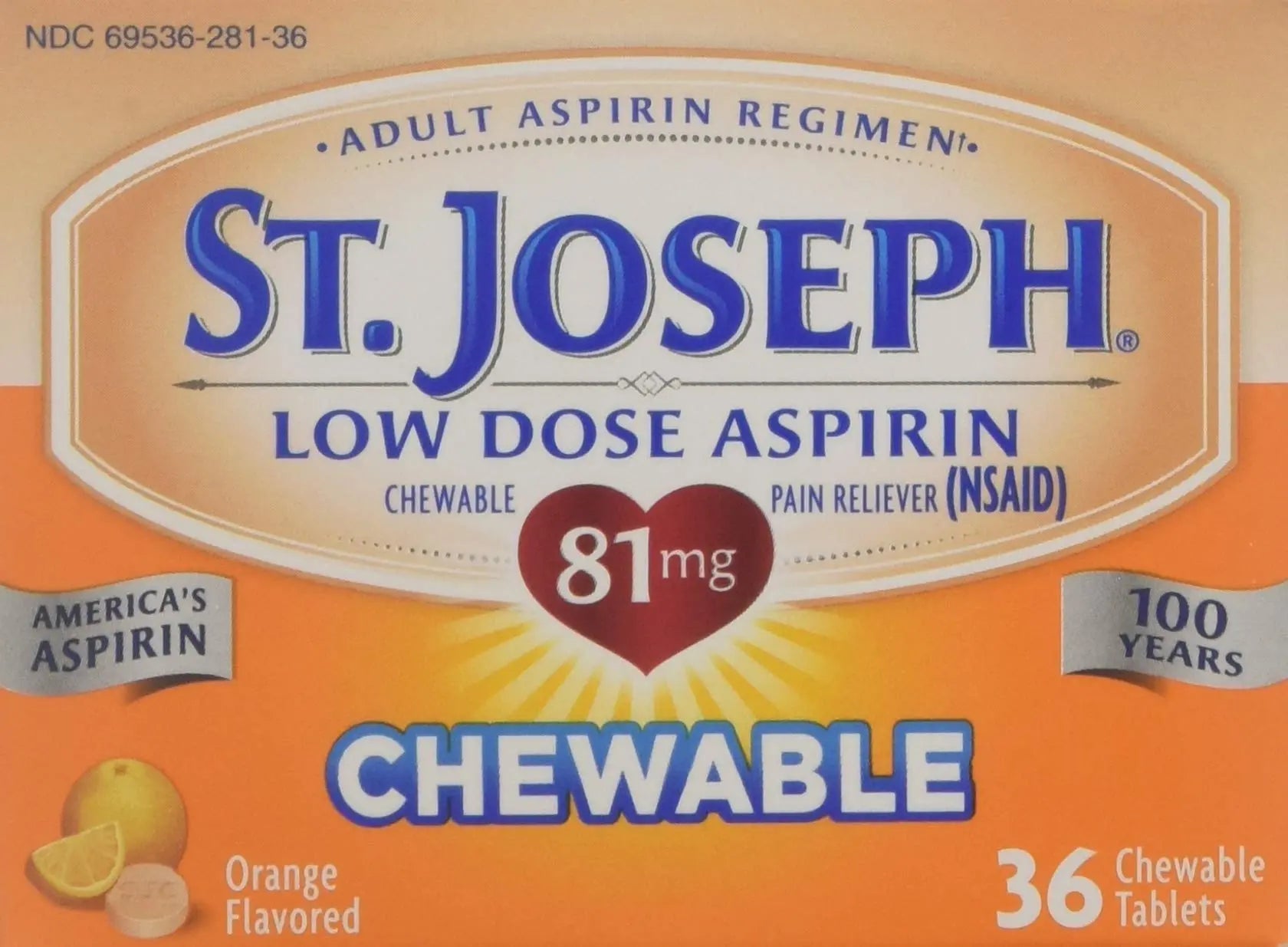 St. Joseph Orange Chewable 81mg Aspirin, 36 Tablets (Pack of 6) St. Joseph uk supplements