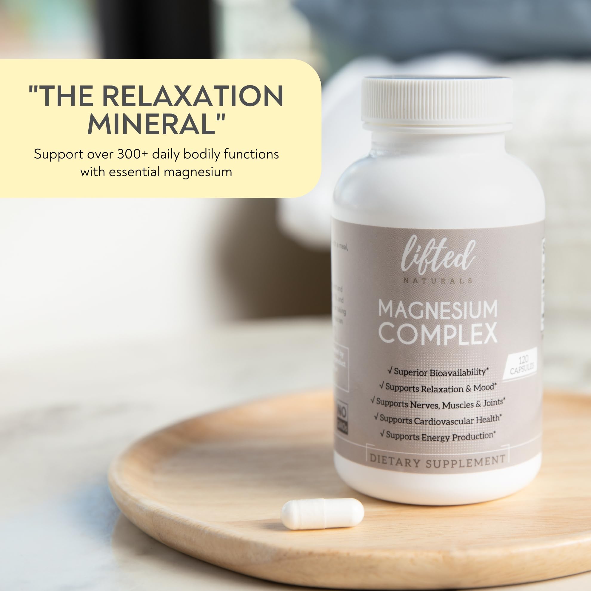 Magnesium Complex - Lifted Naturals Magnesium Supplement w/Bisglycinate, Malate, Taurate - 120 Capsules - Bioavailable Magnesium Formula for Mood, Sleep, Energy Support* Lifted Naturals uk supplements
