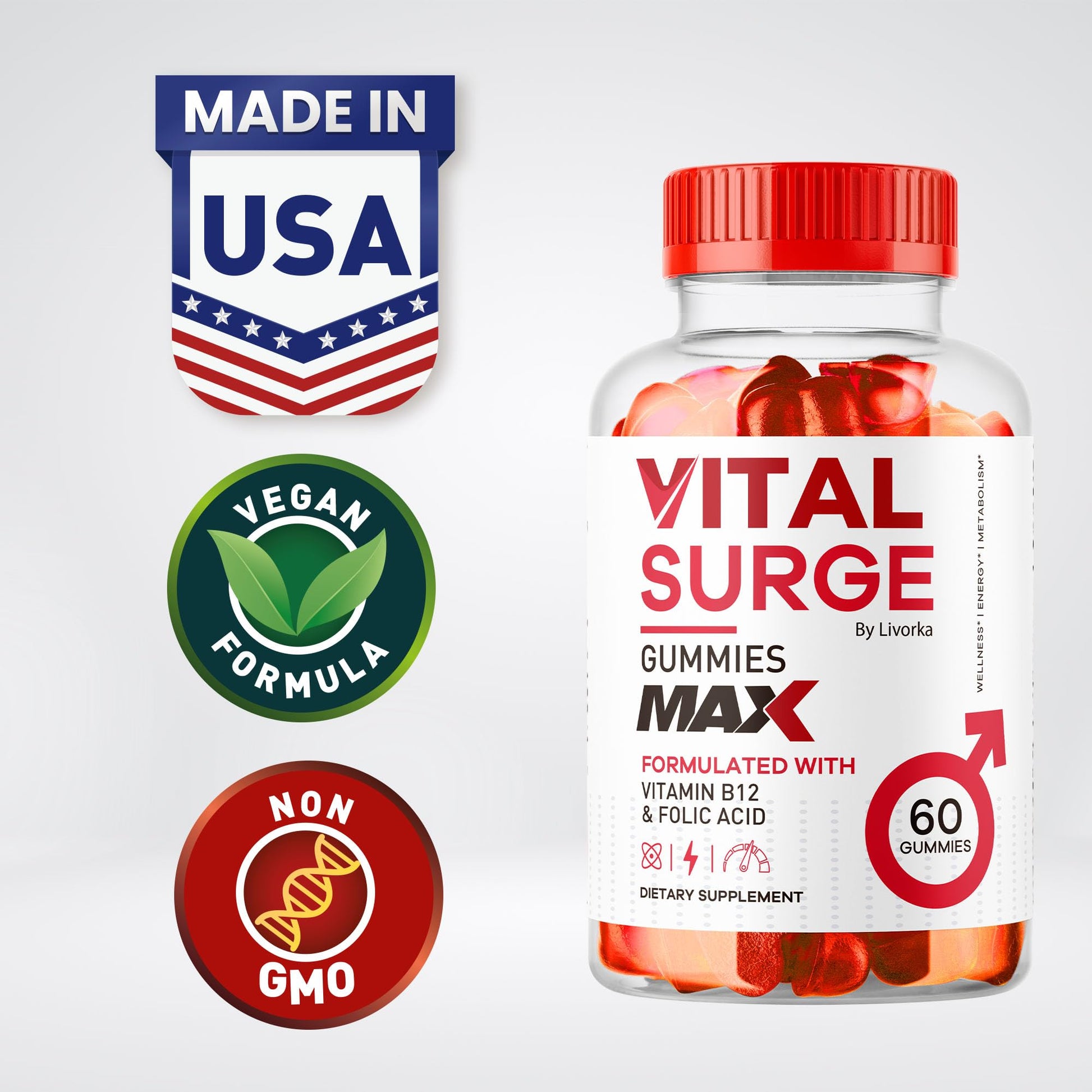 (2 Pack) Vital Surge - Vital Surge for Men, Max Maximum Strength 1050 MG, VitalSurge Supplement Support Gummy Advanced Formula, Premium Vitamin Gomitas (120 Gummies) LIVORKA uk supplements