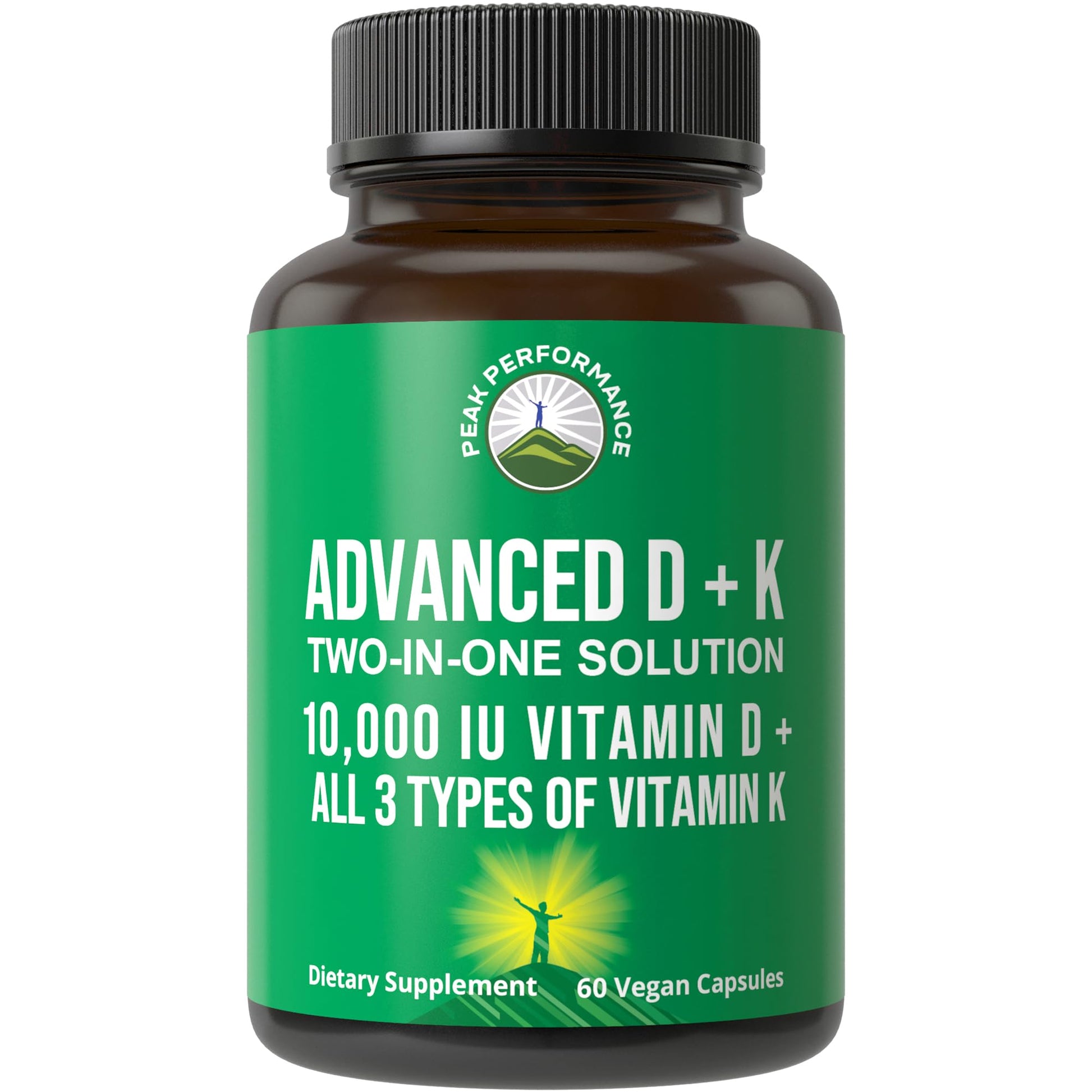 Peak Performance Advanced Vitamin D 10000 IU with All 3 Types of Vitamin K - 10,000 Vitamin D3 and Vitamin K2, K1, MK-7 (MK7), MK4 Capsules Supplement - 60 Small and Easy to Swallow Pills Peak Performance uk supplements
