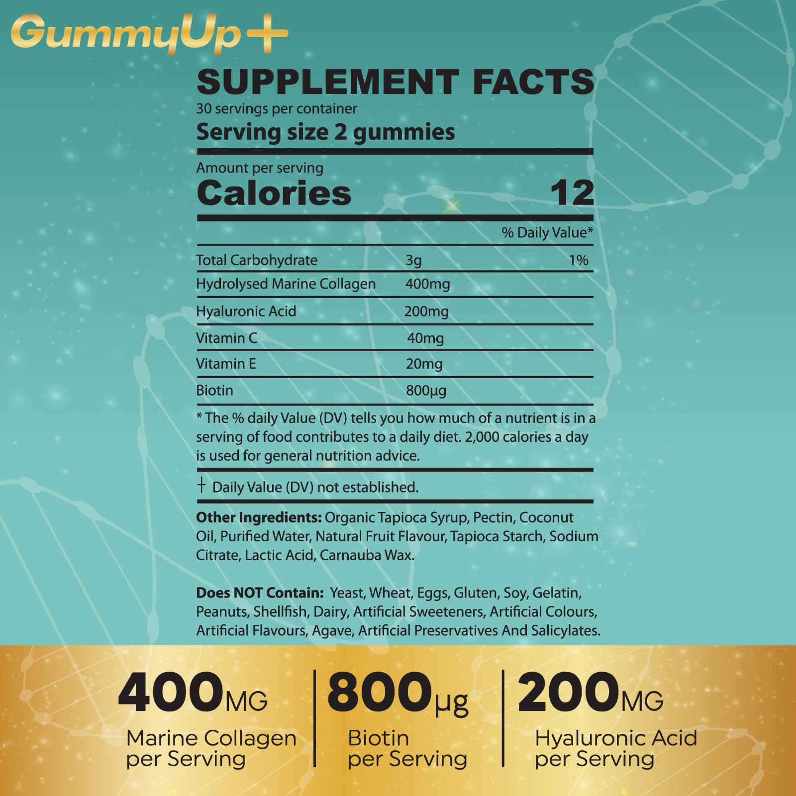 Hydrolysed Collagen Gummies with Biotin, 60 Sugar Free Natural Pineapple Flavoured Gummies ZA ZACANNA uk supplements