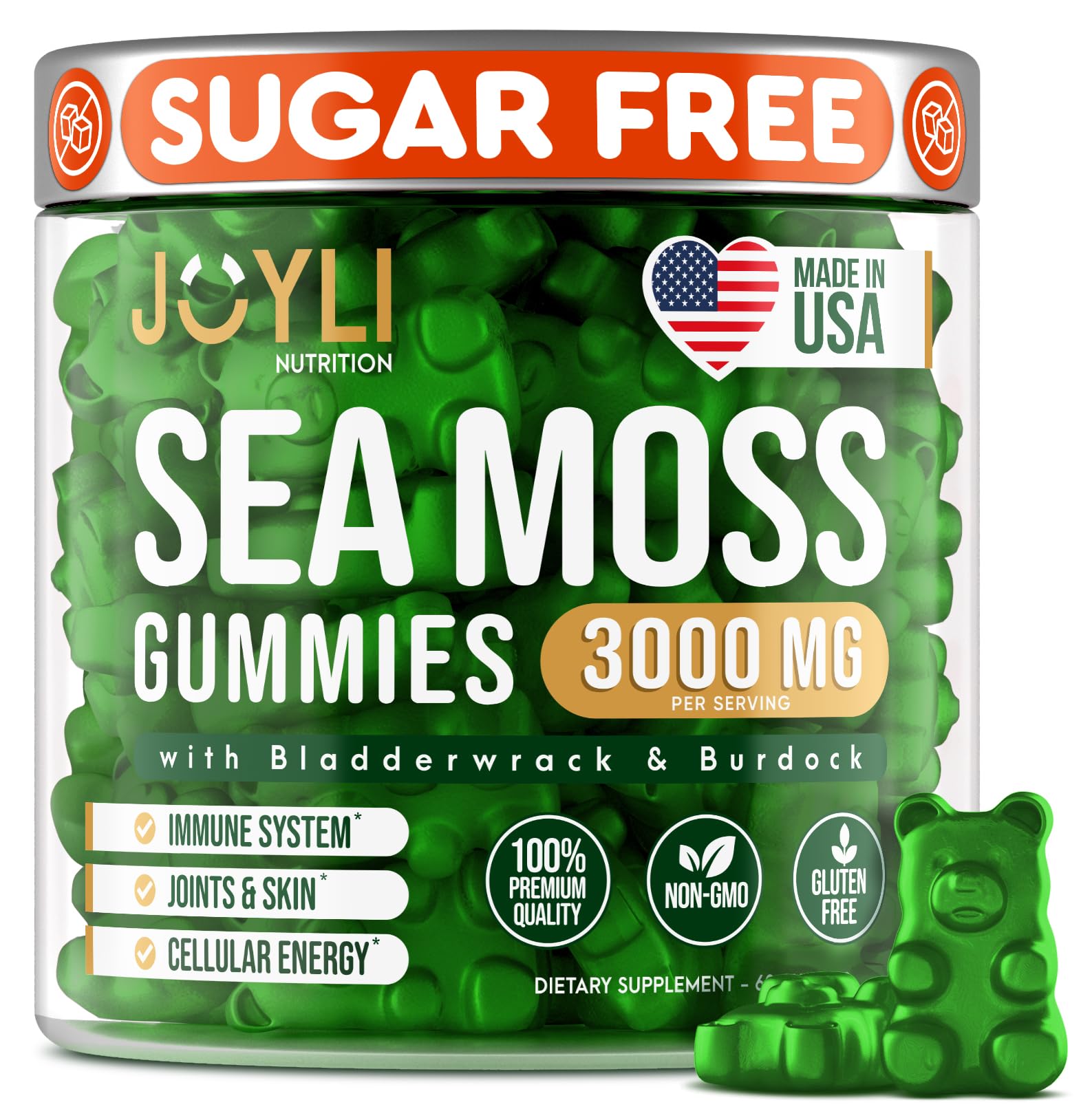 Sea Moss Gummies - Irish Seamoss Gummies for Adults & Kids - Advanced Superfood Supplement with Natural Sea Moss Gel, Bladderwrack & Burdock Root Extract - 60 Vegan Irish Moss Gummy Bears JOYLI Nutrition uk supplements