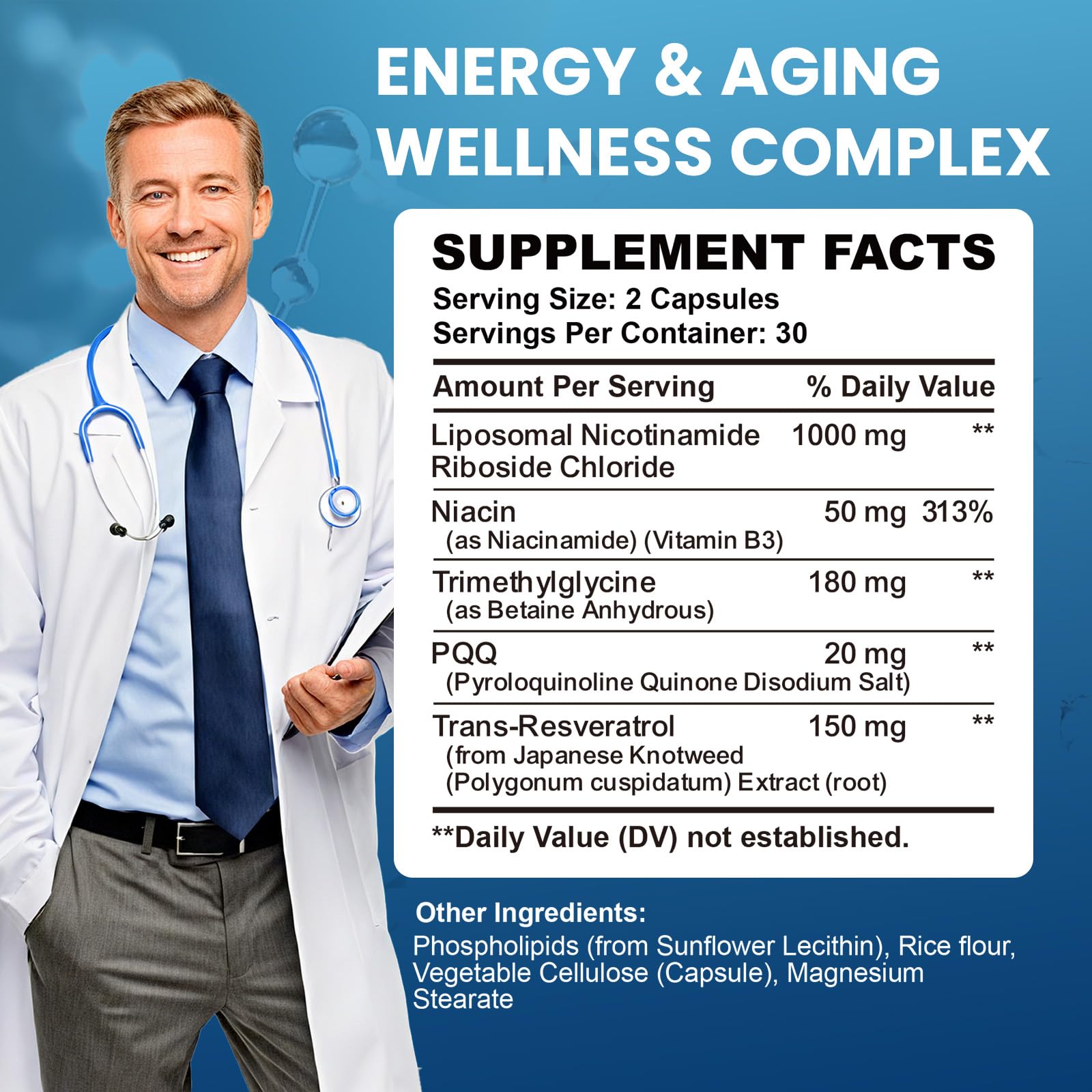 CNCHEF Liposomal NAD Supplement -1000mg, NAD Resveratrol Supplement for Women & Men with Nicotinamide Riboside, Resveratrol, PQQ & TMG, NAD Plus Boosts NAD+ Levels, Anti-Aging & Brain, 60 Capsules CNCHEF uk supplements