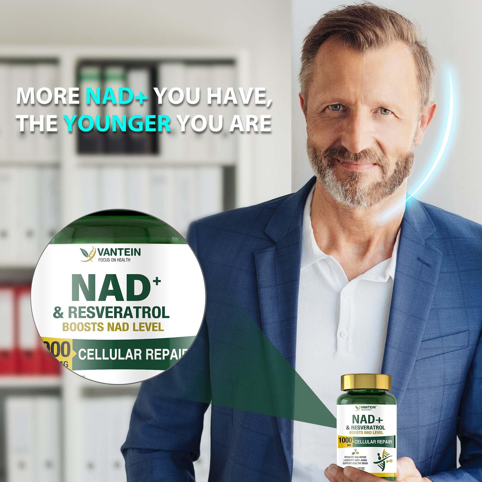 TEATTY NAD+ & Resveratrol Supplement - NMN Alternative with 120 Capsules, Anti-Aging Cellular Support, Energy & Longevity Booster, DNA Repair Formula TEATTY uk supplements