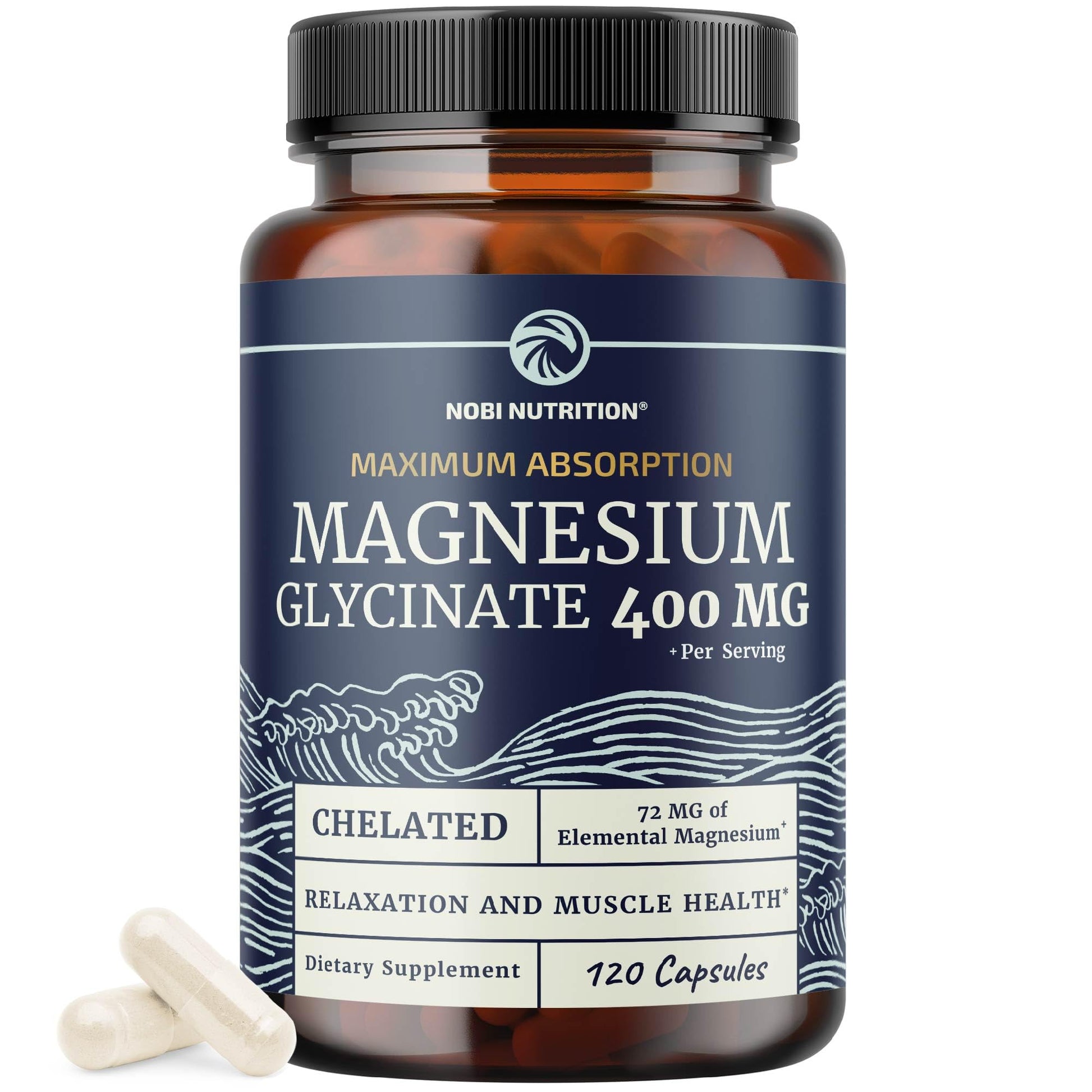 Magnesium Glycinate 400mg | High Absorption Formula for Sleep, Calm, Muscle Relaxation, Heart, Bone & Nerve Support for Women & Men | Chelated Magnesium Glycinate Supplement | 120 Ct (2 Month Supply) Nobi Nutrition uk supplements