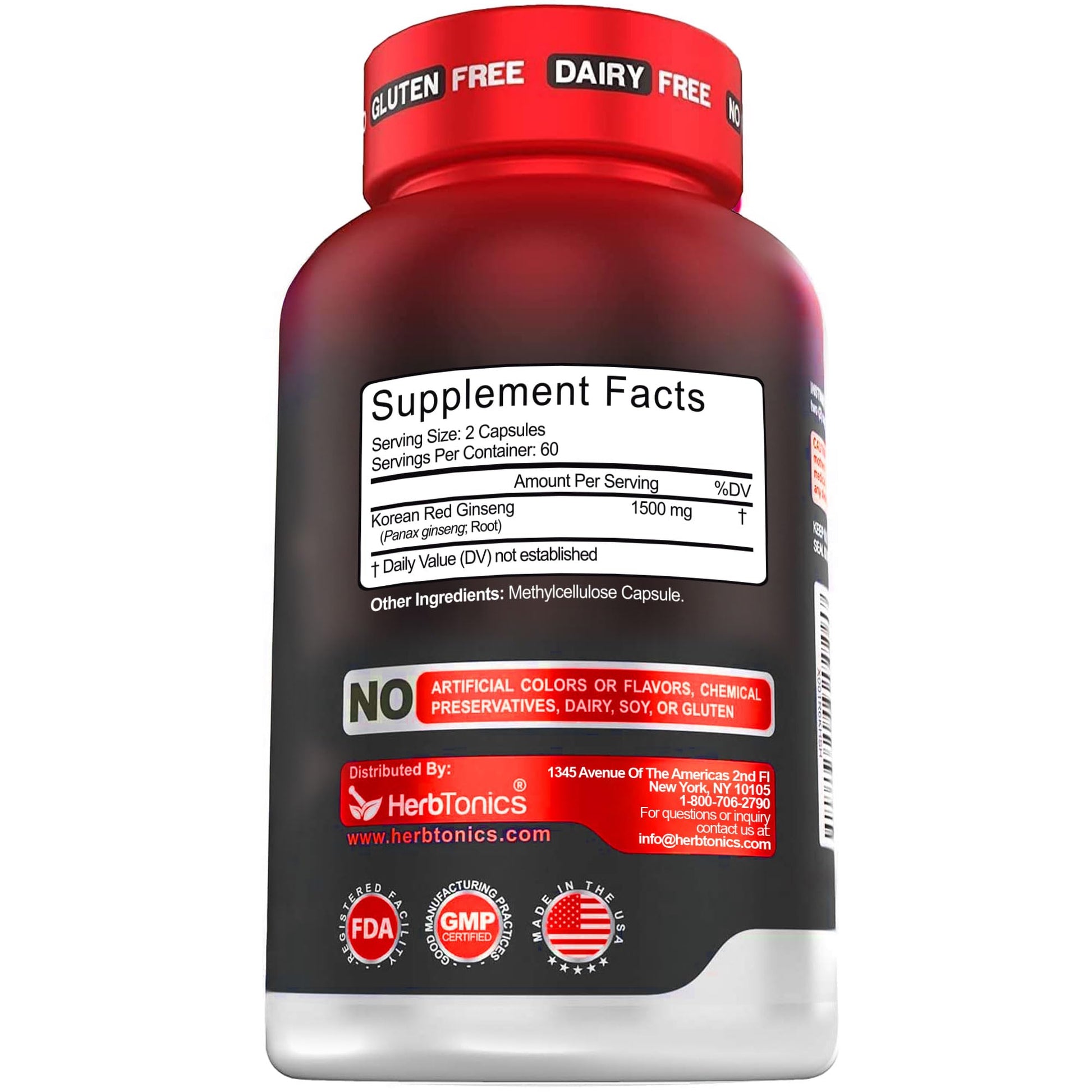 Herbtonics Korean Red Panax Ginseng 1500mg - Energy Supplement for Peak Performance, Focus & Vitality - High Potency Ginseng Root Extract - 120 Vegan Capsules Herbtonics uk supplements