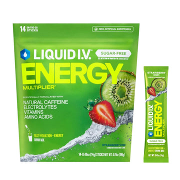 Liquid I.V.® Hydration Multiplier Sugar Free + Energy - Strawberry Kiwi | Electrolyte Powder Drink Mix | 1 Pack (14 Servings) Liquid I.V. uk supplements
