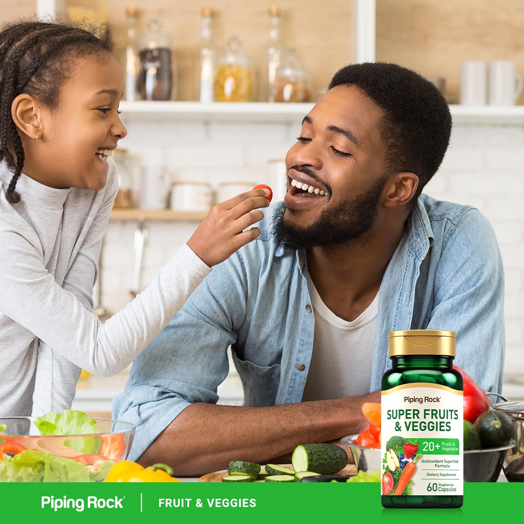 Piping Rock Fruits and Veggies Supplement | 60 Capsules | Superfood Fruit and Vegetables Vitamins | with Prebiotic Blend | Vegetarian Formula | Non-GMO, Gluten Free Piping Rock uk supplements