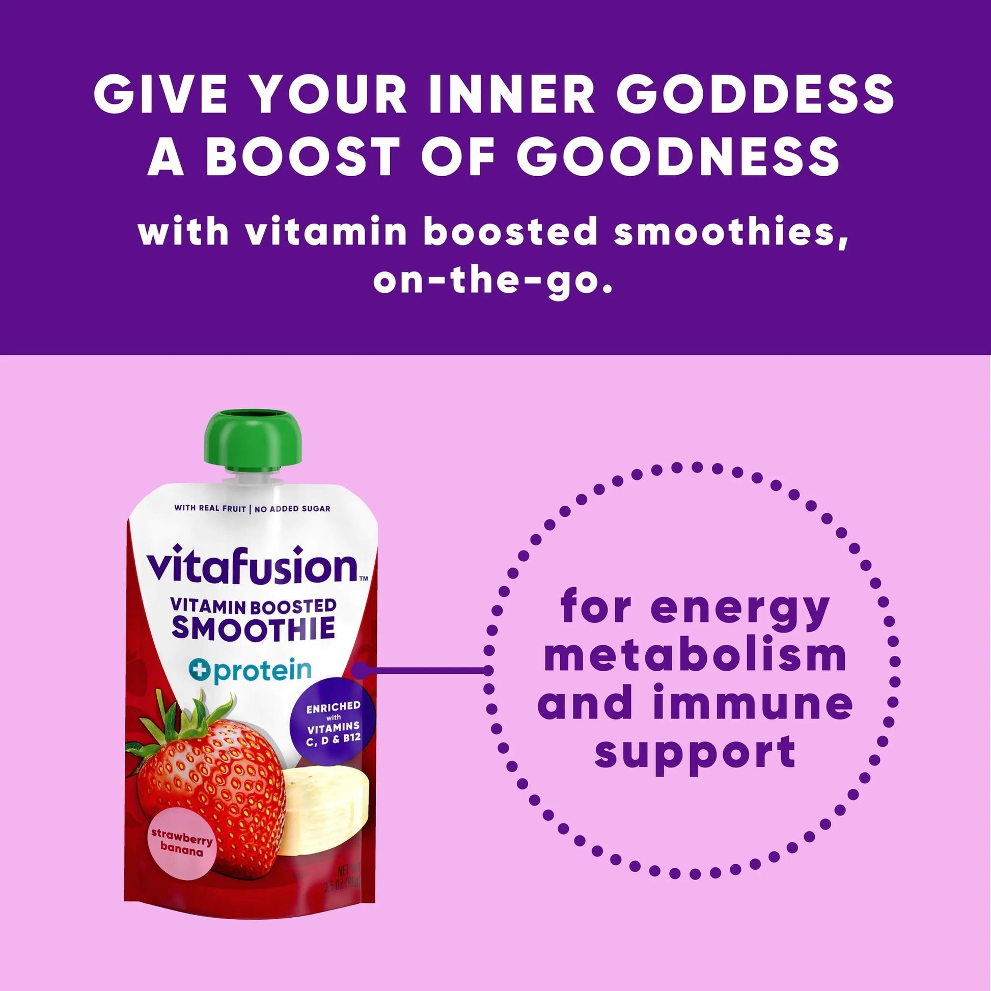 vitafusion Vitamin-Boosted Smoothie +Protein for Energy Metabolism and Immune Support, Strawberry Banana Flavor Excellent Source Vitafusion uk supplements