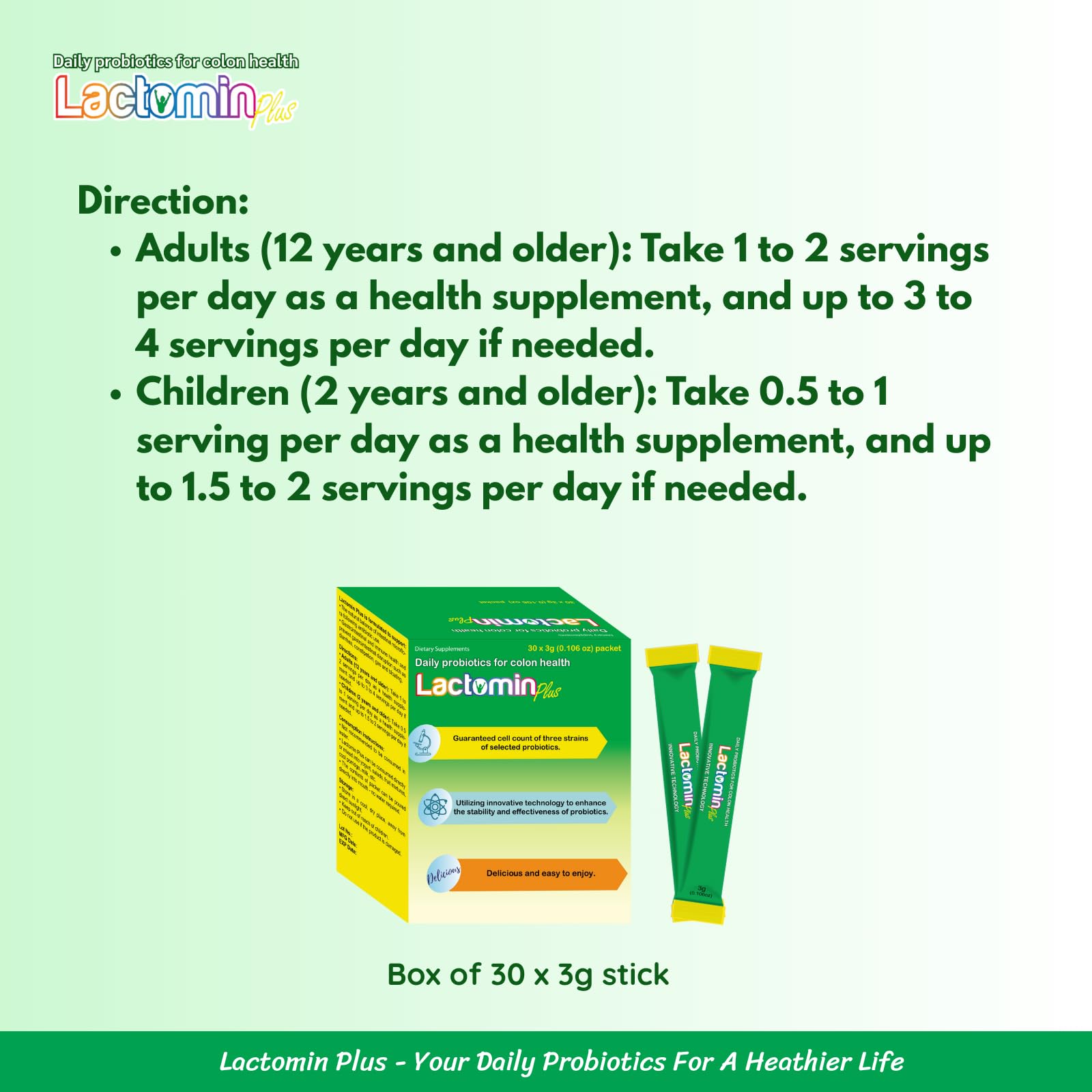 Probiotics - LactominPlus-3 Probiotics Strains - Powder - Sweet Yogurt Flavor - 30 Sticks x 3g (1month), 1.5 Billion CFU, with Prebiotics(FOS), Constipation & Bloating Relief, Microencapsulated Lactomin uk supplements