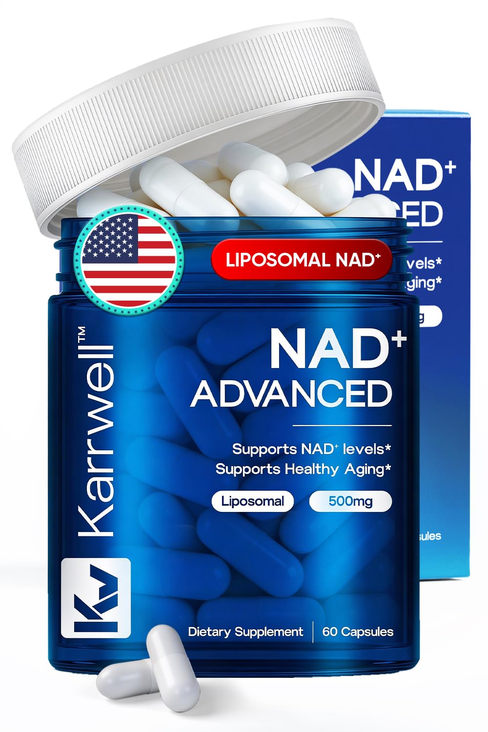 Karrwell NAD+ Advanced 500MG Liposomal NAD+ with Resveratrol - NAD Supplement for Men & Women - NMN Alternative for Cellular Energy & Healthy Aging - 60 Capsules, 30 Day Supply Karrwell uk supplements
