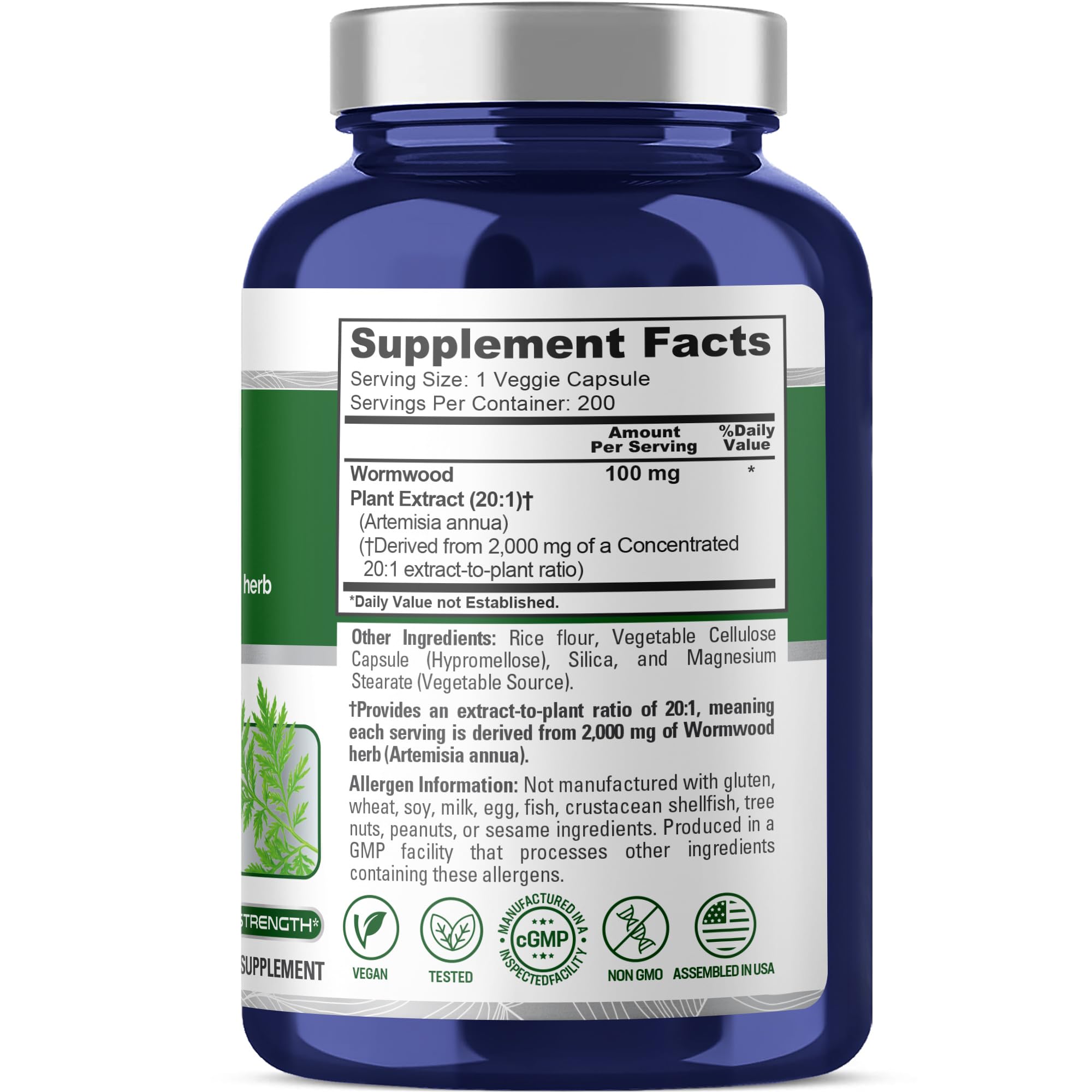 NusaPure Wormwood Capsules 2000mg | Artemisia Annua Herb | 200 Count | Non-GMO & Vegan Supplement NusaPure uk supplements