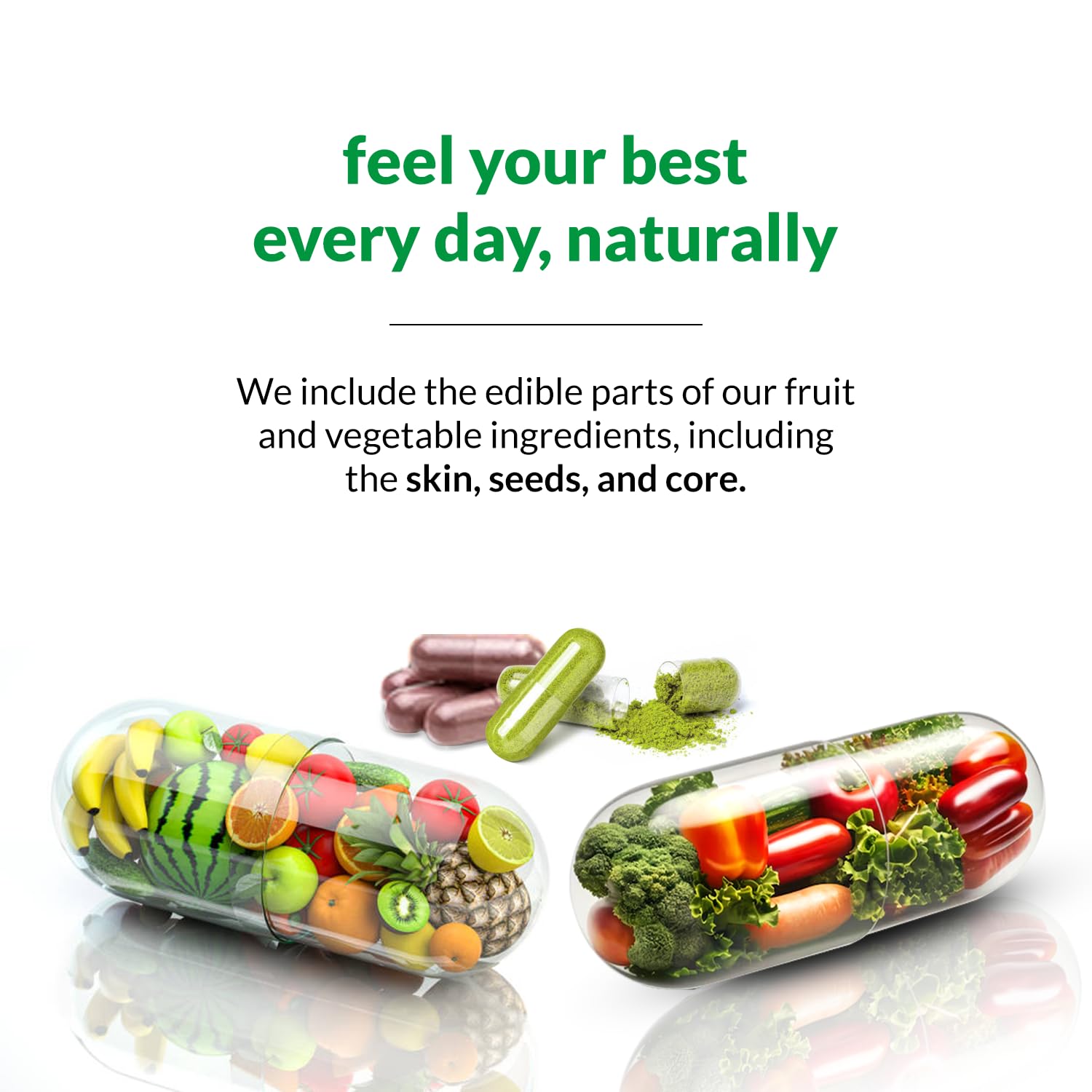 HOMERECORE Whole Food Fruits & Veggies Supplement Plant-Based, Vegan, Gluten-Free, Soy-Free No Fillers Natural Superfoods Boost Energy & Immune System for Men & Women 90 Fruit & 90 Veggie Capsules HOMERECORE uk supplements