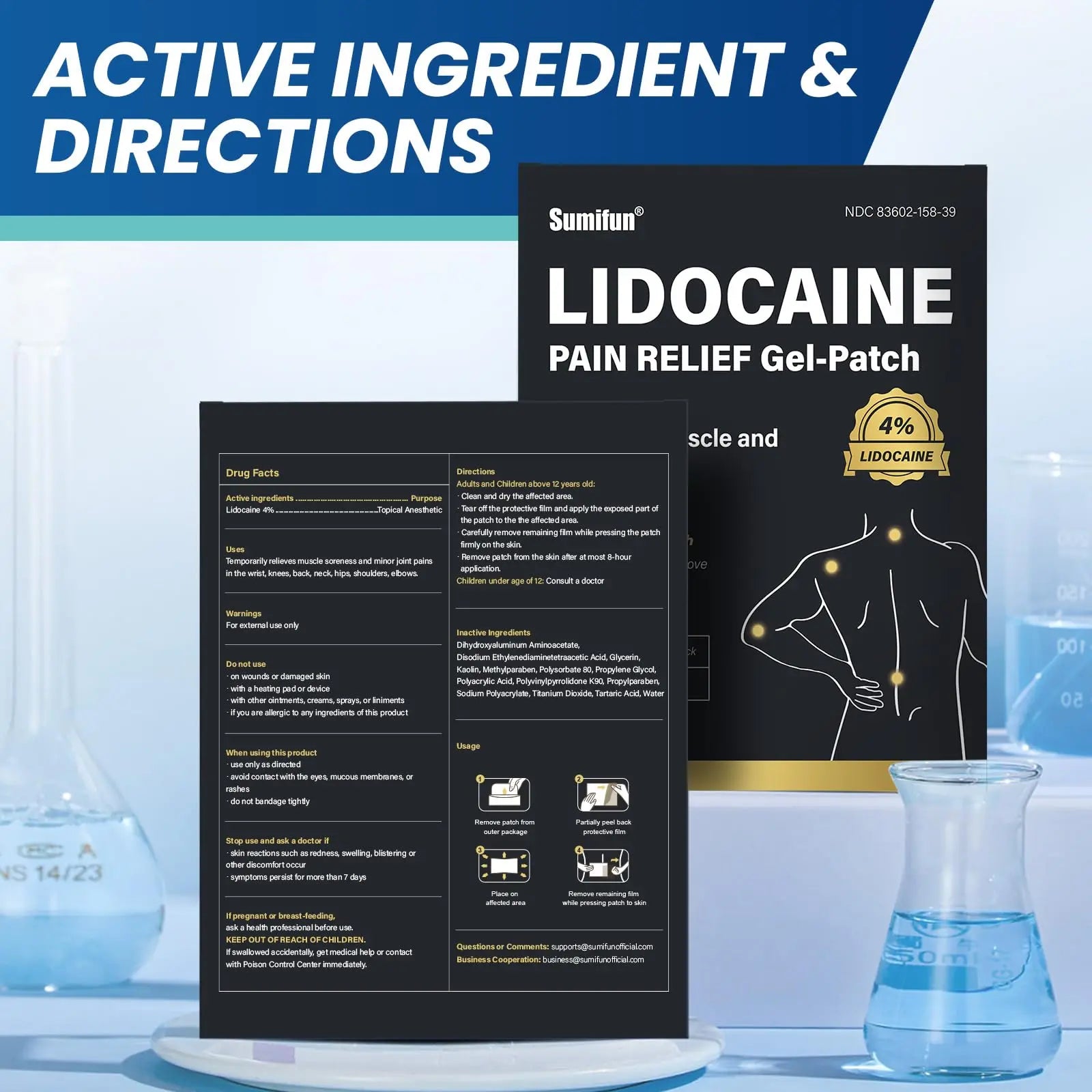 Sumifun 4% Lidocaine Patches,Maximum Strength Pain Relieving Patch Back, Shoulder, Joints, Knee Pain Relief and Muscle Soreness - 8 Hour Pain Relief (39 Count(Pack of 1)) Sumifun uk supplements
