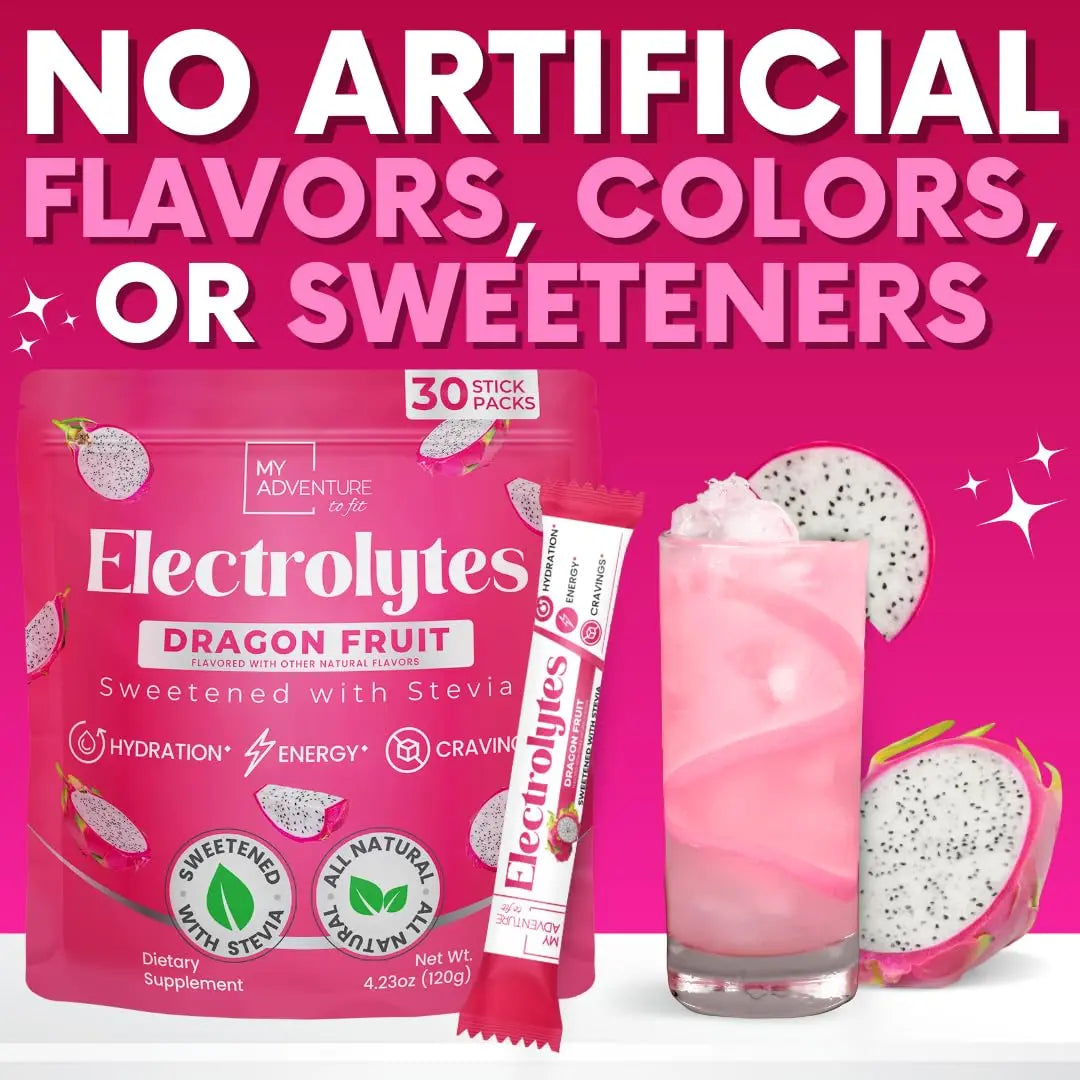 Zero Sugar Dragon Fruit Electrolytes Sticks - Refreshing Hydration - Caffeine Free Energy with Natural Ingredients - Vegan, Keto & Paleo My Adventure to Fit uk supplements