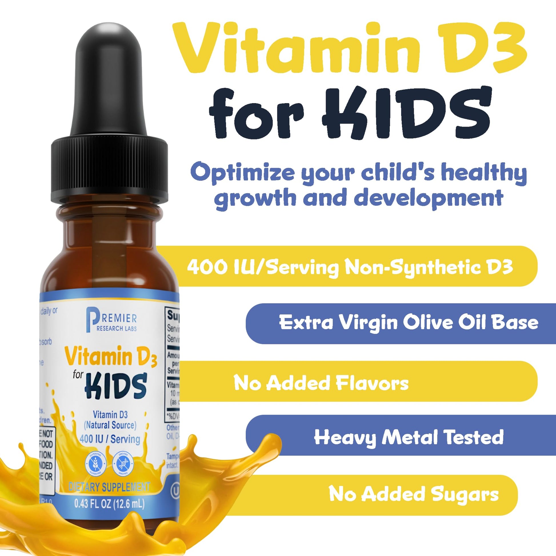 Premier Research Labs Vitamin D3 for Kids - Vitamin D Drops for Children, Kids Liquid Vitamin D, 400 IU Per Serving, Supports Healthy Brain Development - 0.43 fl oz Premier Research Labs uk supplements