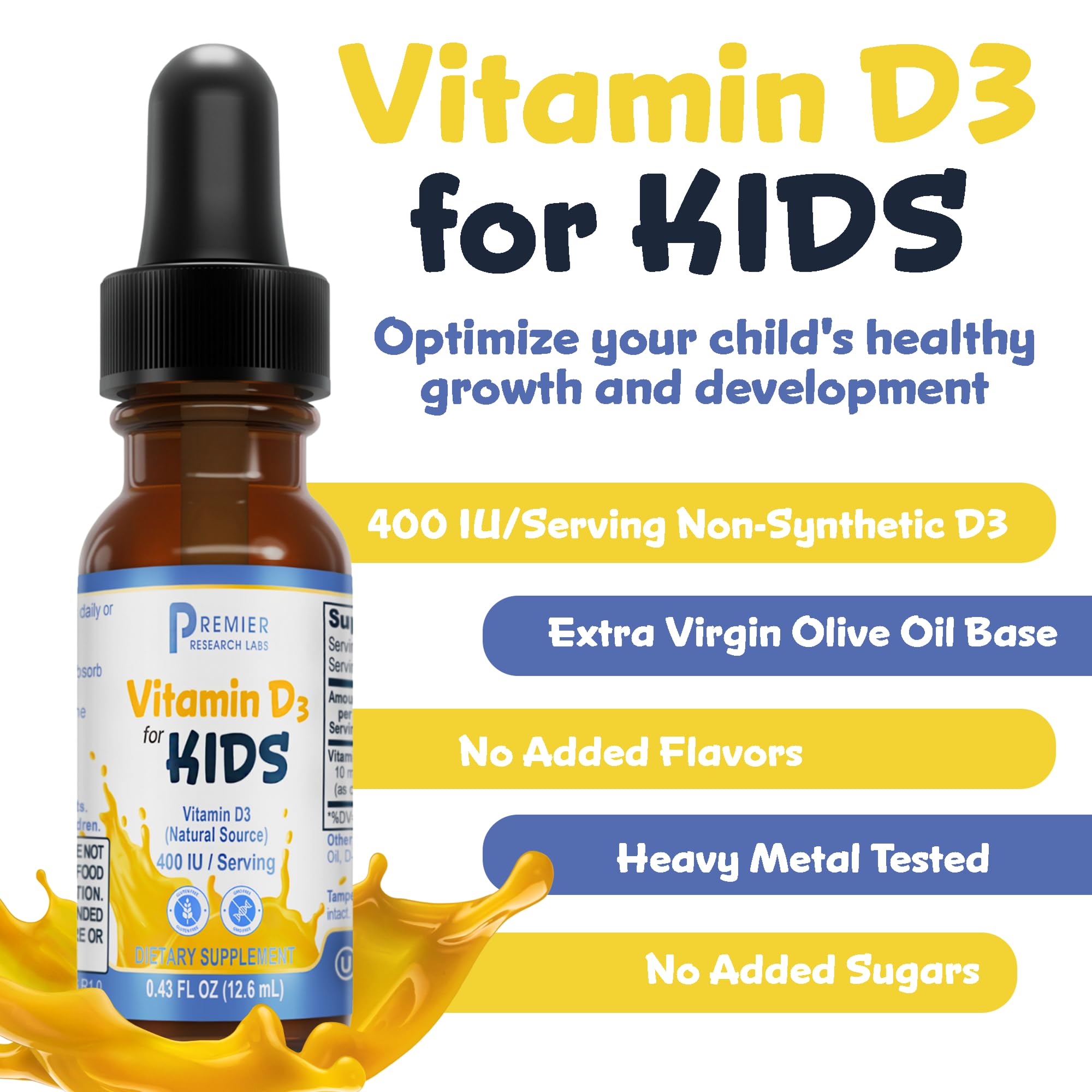 Premier Research Labs Vitamin D3 for Kids - Vitamin D Drops for Children, Kids Liquid Vitamin D, 400 IU Per Serving, Supports Healthy Brain Development - 0.43 fl oz Premier Research Labs uk supplements