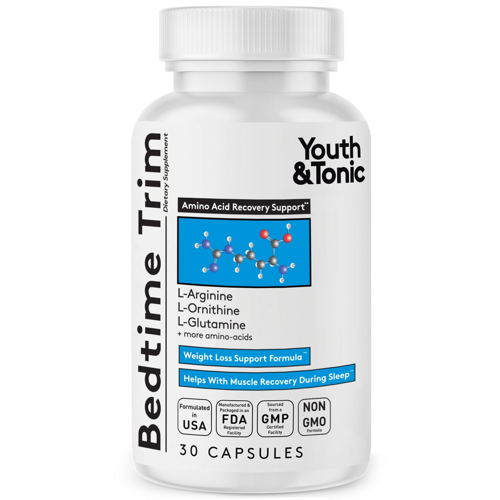 Youth & Tonic PM Bedtime Trim for Lean Appearance & Muscle Definition Support – Nighttime Amino Acids Supplement for Overnight Recovery, Men & Women, 30 Capsules Youth & Tonic uk supplements