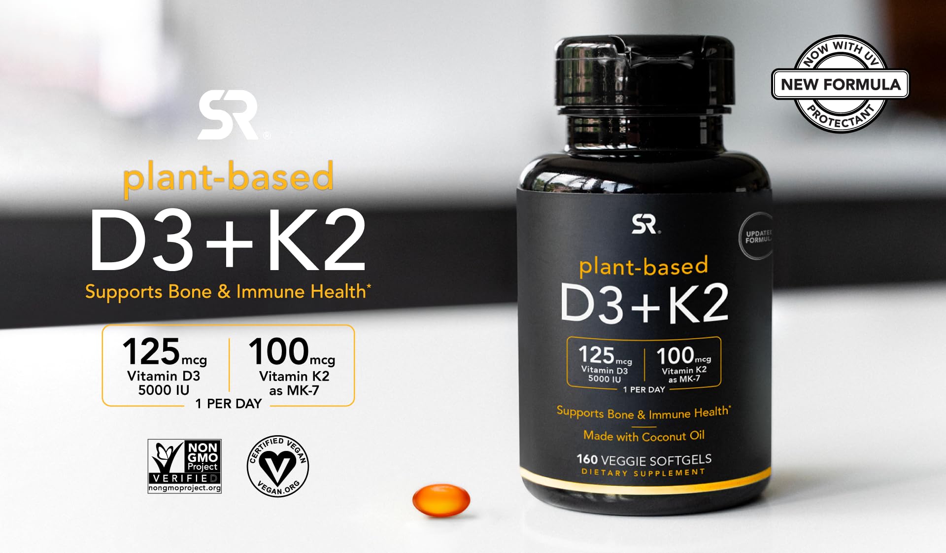 (Pack of 1) 160 Vegan Certified, Non GMO Liquid Softgels rozzunSports Research Vitamin Rozzun Creative Vision uk supplements