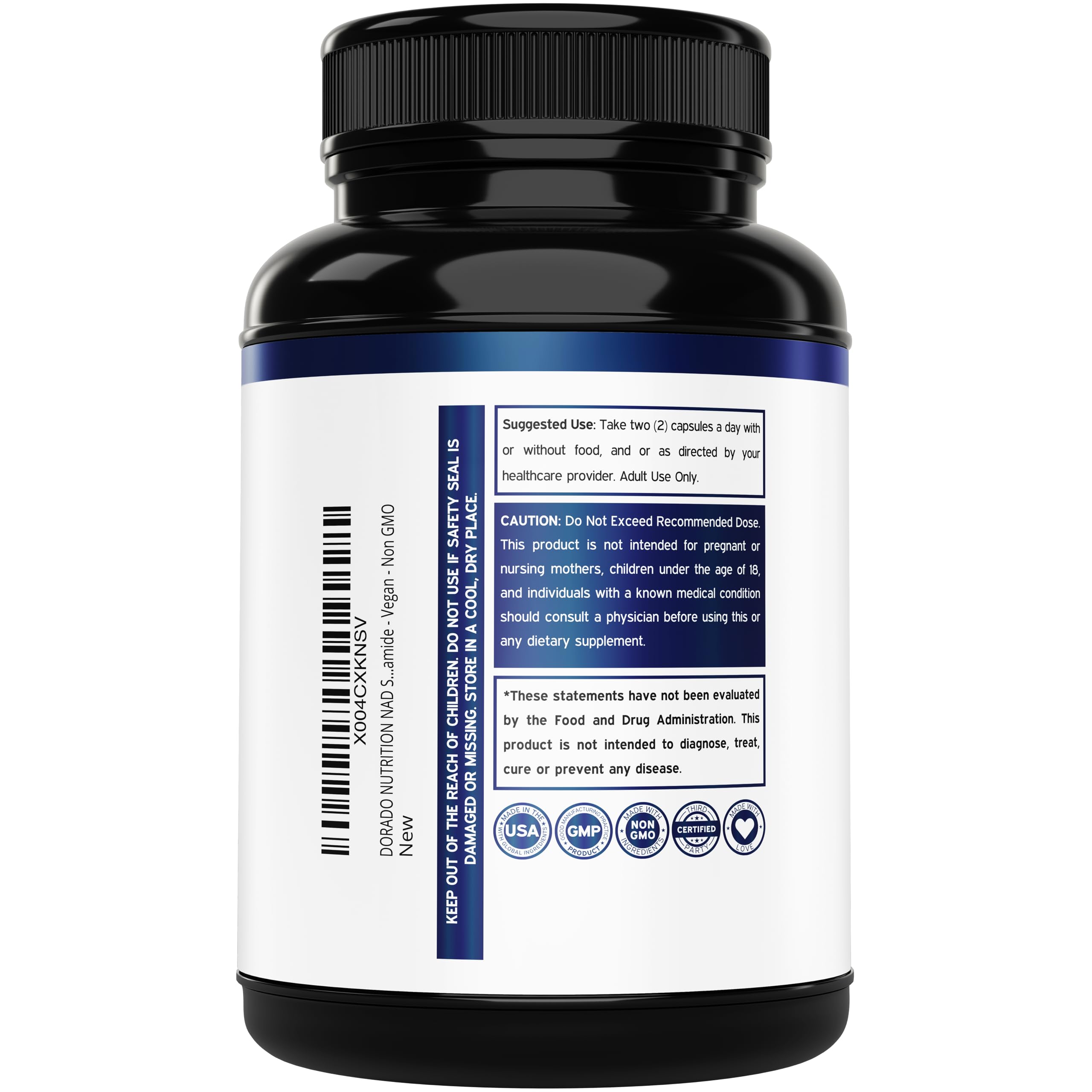 NAD Supplement (500mg of 95% Pure NAD+ Per Serving) NMN Supplement, NAD Nicotinamide Riboside Support (Third Party Tested, Vegan Safe, Non-GMO, No Fillers, & Made in the USA - 30 Vegan Capsules) DORADO NUTRITION uk supplements