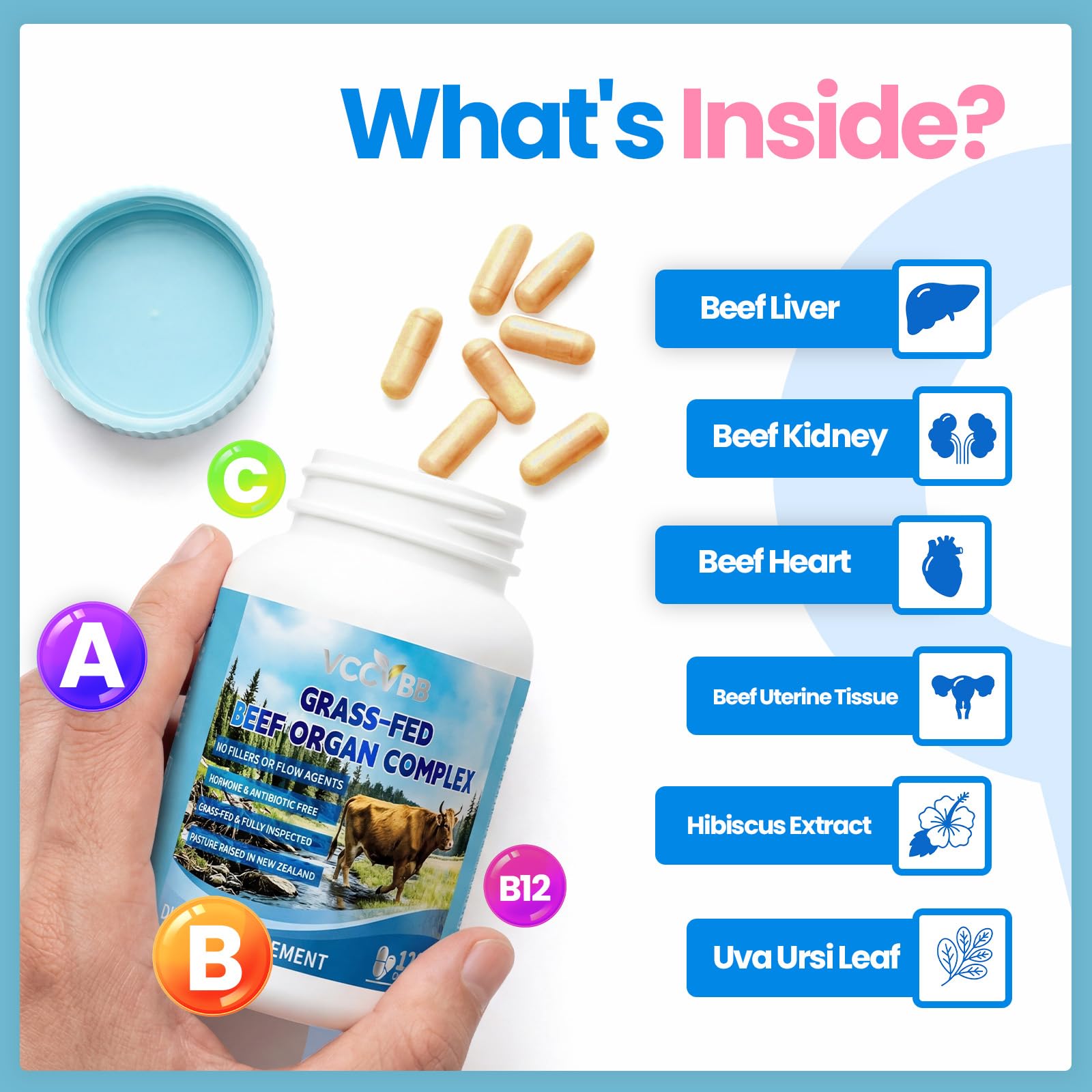 VCCVBB Beef Organ Supplements for Women, Beef Liver, Kidney, Heart, Uterus Tissue, Hormonal Balance, Immune Support,Natural Iron Vitamins Supplements for Energy, Grass Fed Pasture Raised 120 Capsules VCCVBB uk supplements
