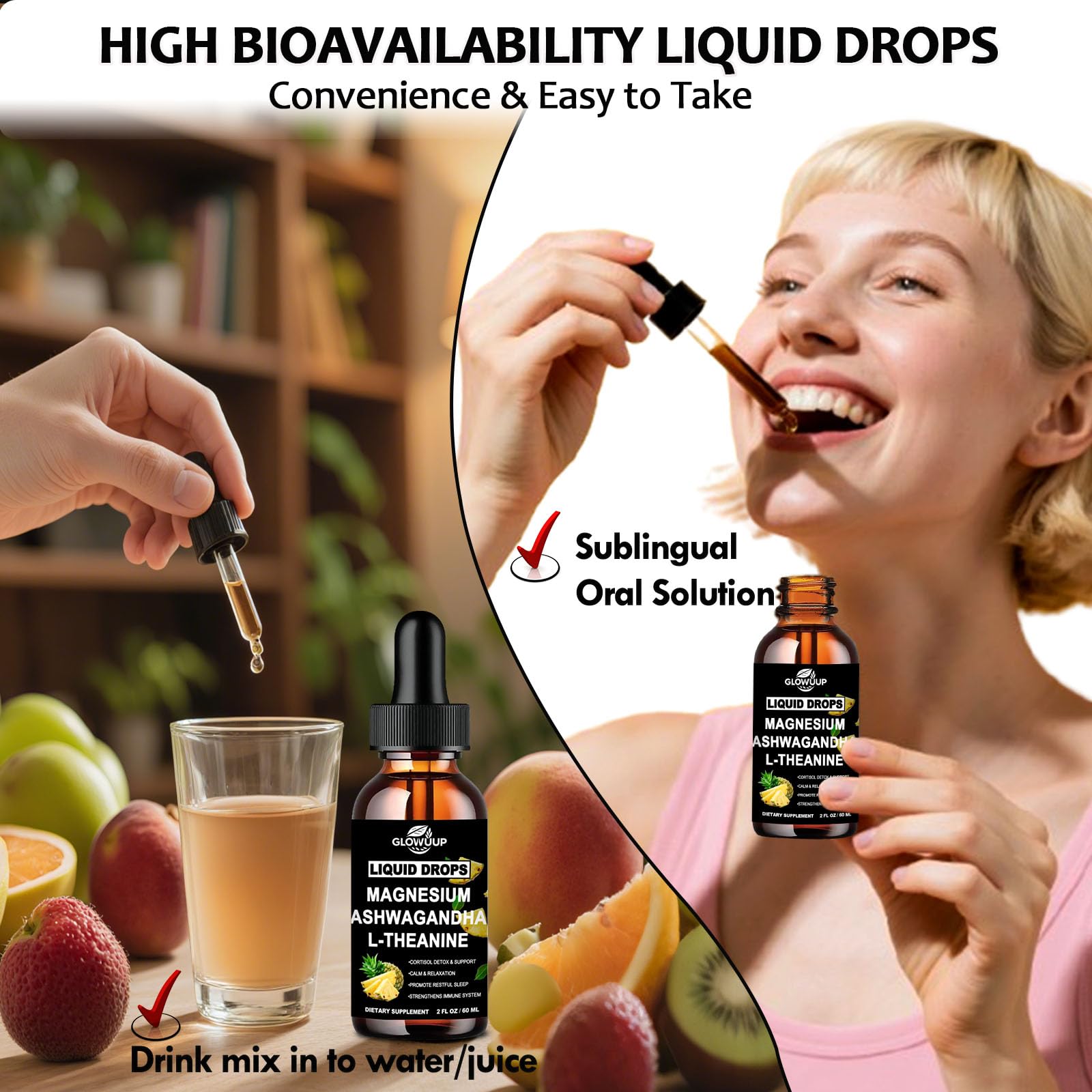 Cortisol Supplements for Women & Men, Cortisol Reducer Manager Detox Liquid Drops Extra Strength Magnesium Glycinate 200mg, L-Theanine & Ashwagandha丨Hormone Balance, Relaxation & Recess Mood GLOVVUUP uk supplements