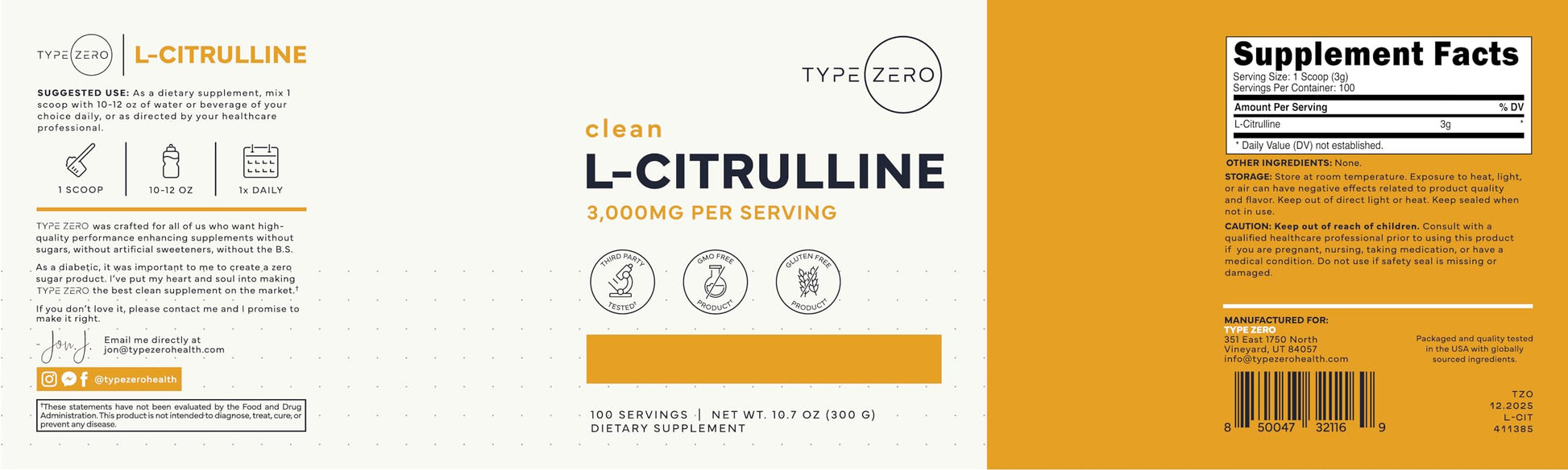 Type Zero L-Citrulline Base Powder, 3,000mg Per Serving - 100 Servings Type Zero uk supplements
