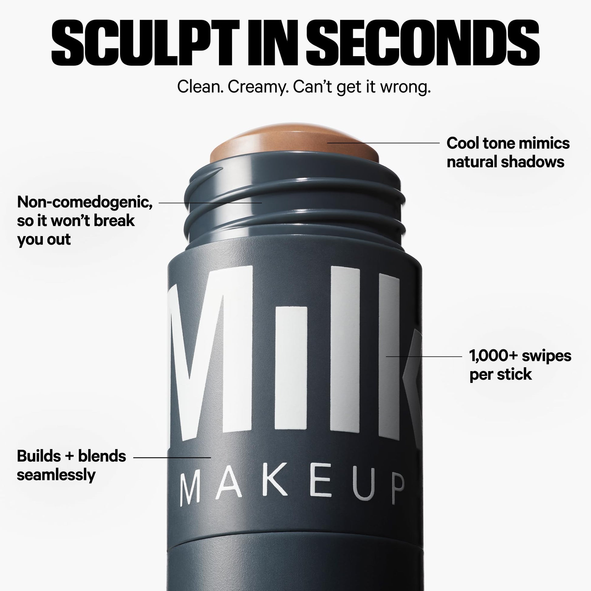 Milk Makeup Sculpt Stick – Cool-Toned Cream Contour Stick Adds Depth, Dimension + Shape for Natural-Looking Shadows – Hydrating, Buildable Formula w/Thyme Extract – Toasted (Fair to Light), 0.19 oz Milk Makeup uk supplements
