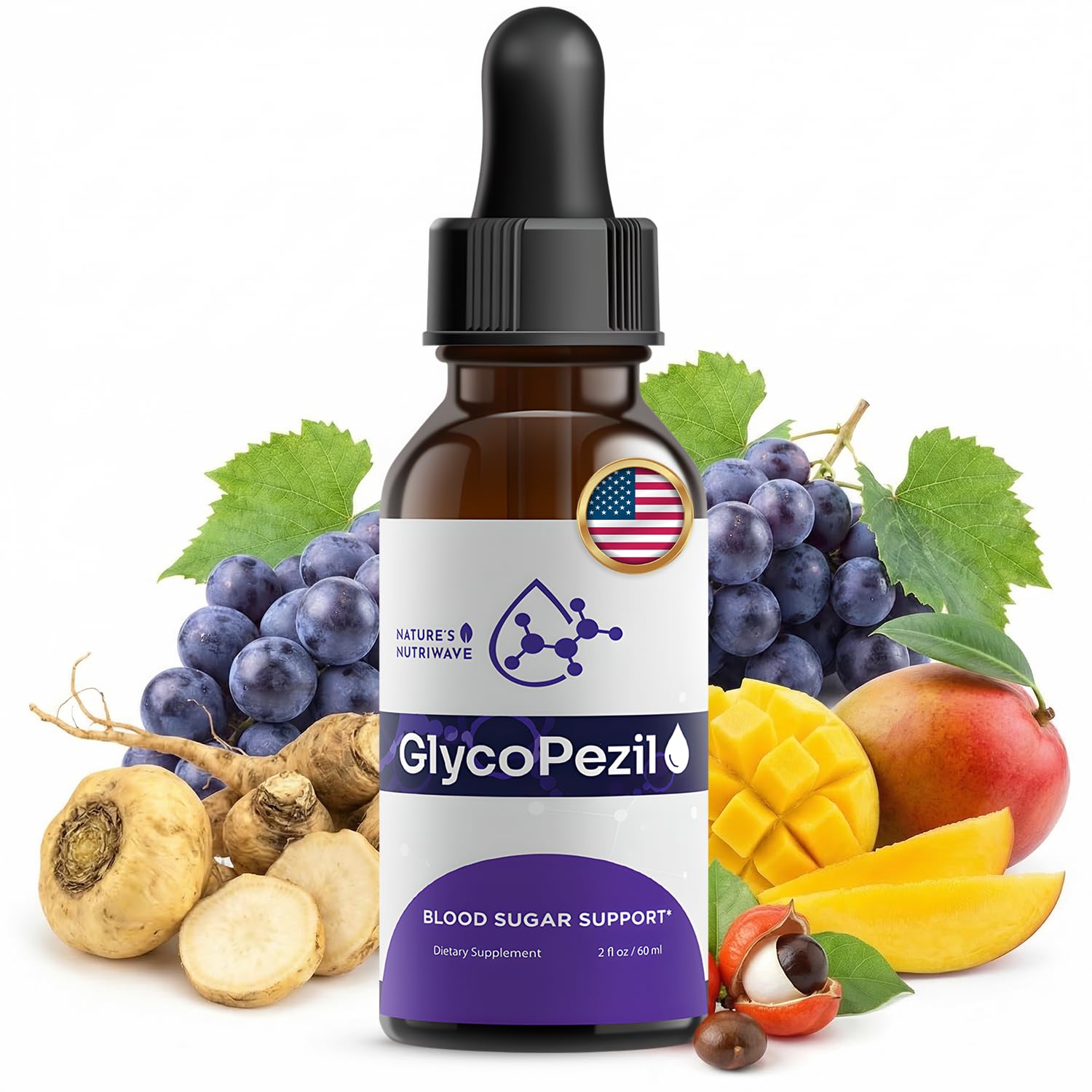 GlycoPezil – Daily Liquid Botanical Supplement with Chromium, Maca Root, Ginseng & Plant Extracts – Clean, Stimulant-Free Formula – GMP-Certifed, Non-GMO, Made in USA - 2 fl oz, 1 Month Supply Nature’s NutriWave uk supplements