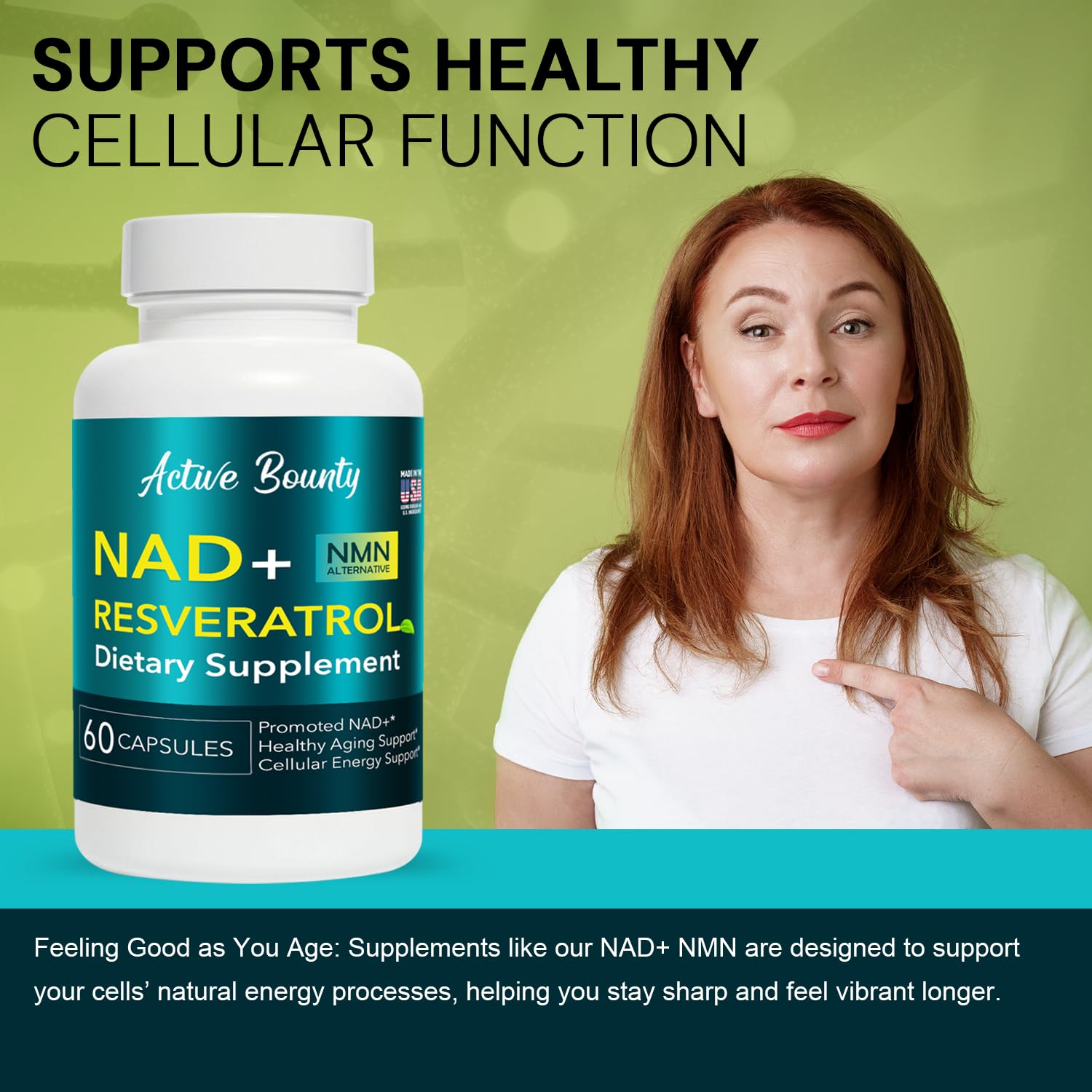 NAD+ Resveratrol Supplement with Quercetin – NMN Alternative for Cellular Energy Support, Focus & Healthy Aging – High Potency 500mg NAD+ Formula, Vegan, Non-GMO, Gluten-Free, Made in USA, 60 Capsules Active Bounty uk supplements