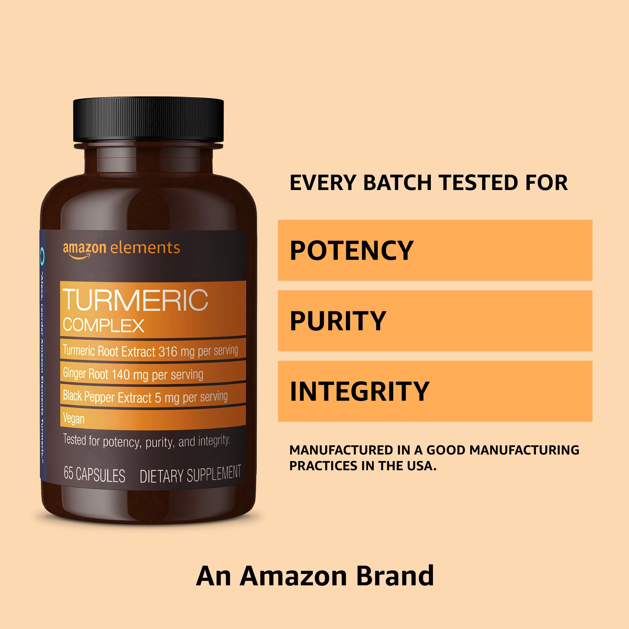 Amazon Elements Turmeric Complex, 316 mg Curcumin, 140 mg Ginger, 5 mg Black Amazon Elements uk supplements