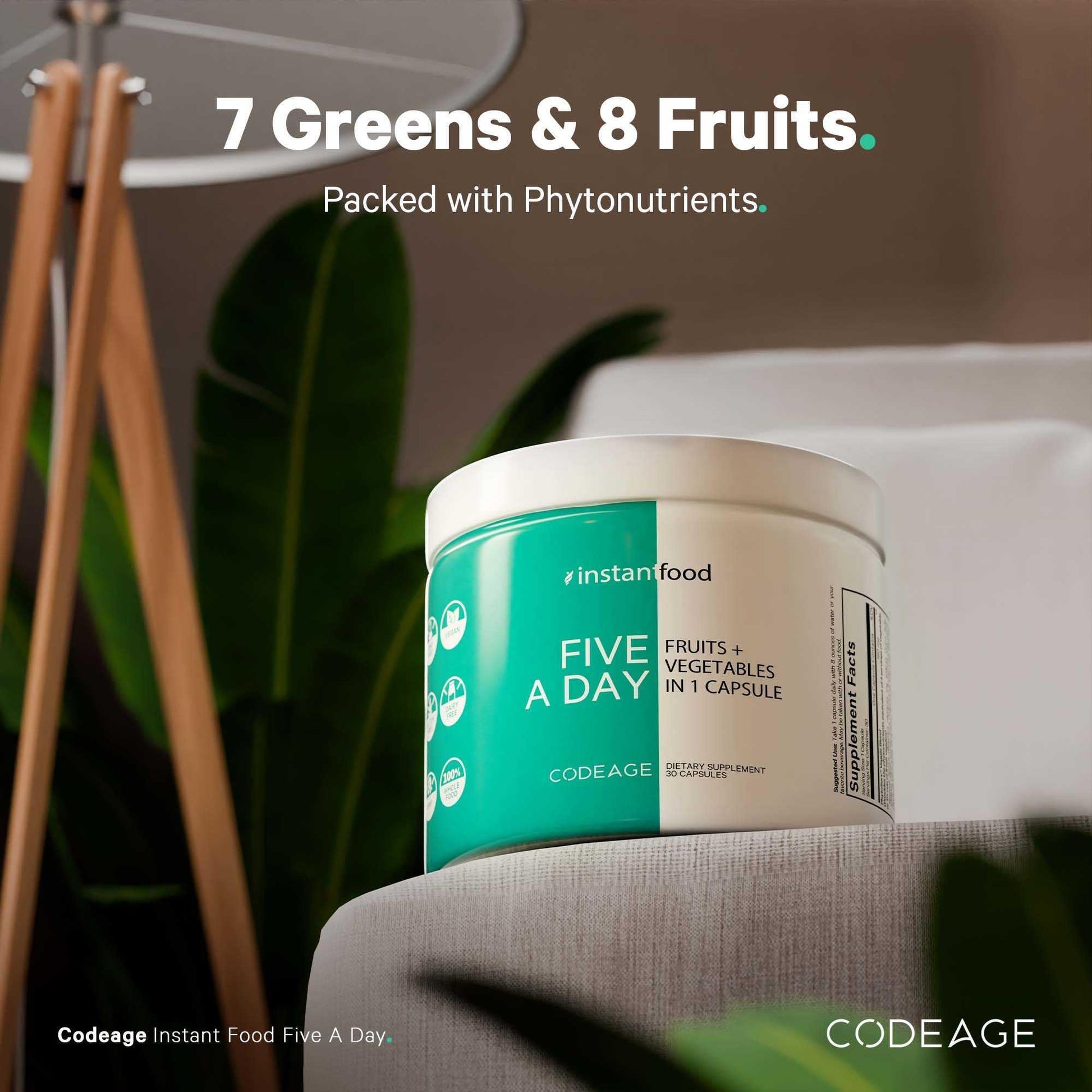 Codeage Instantfood Five A Day – Fruits & Vegetables Capsule Supplement – Whole Food Phytonutrients – 15 Fruits and Veggies Blend - Vegan, Non-GMO – 30 Capsules Codeage uk supplements
