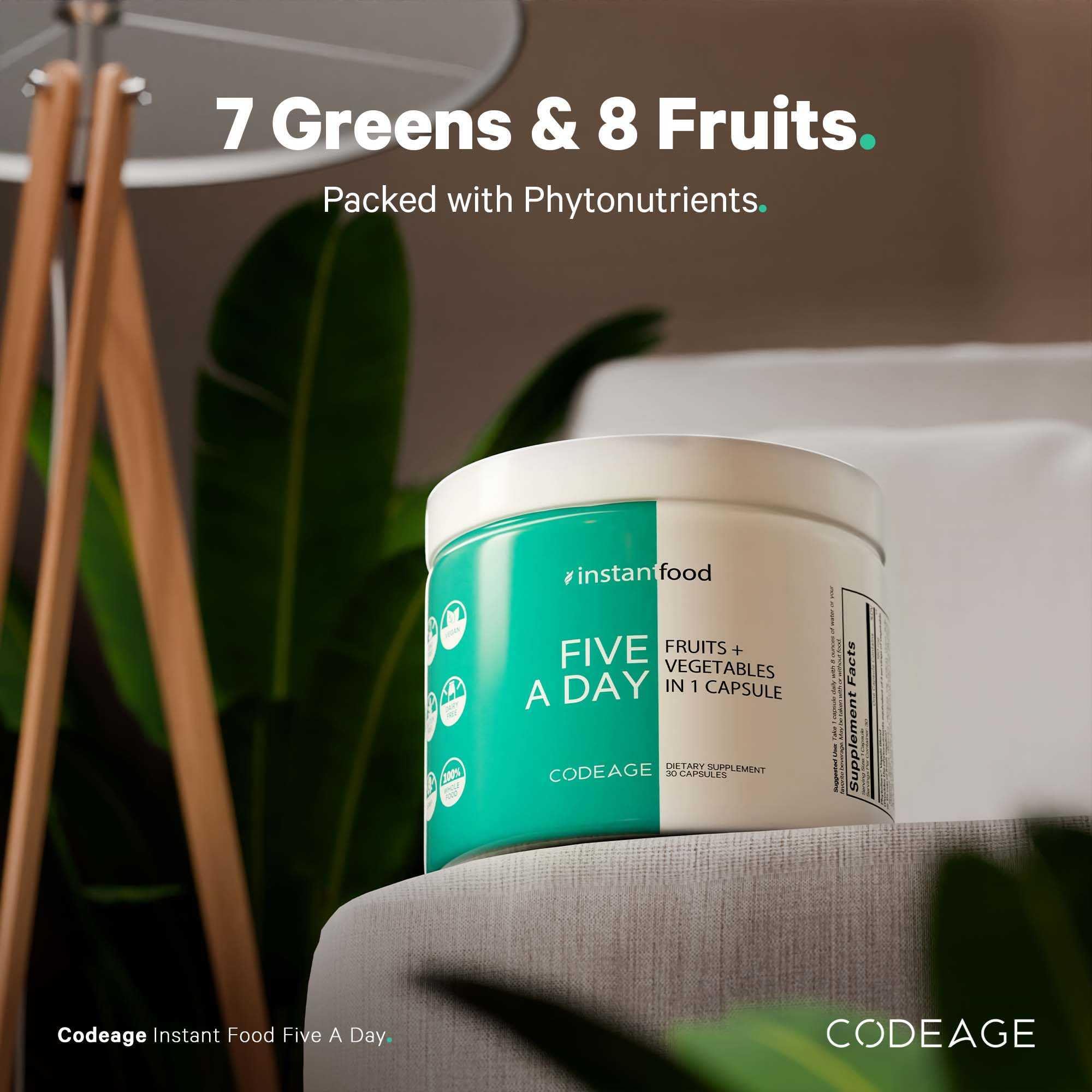 Codeage Instantfood Five A Day – Fruits & Vegetables Capsule Supplement – Whole Food Phytonutrients – 15 Fruits and Veggies Blend - Vegan, Non-GMO – 30 Capsules Codeage uk supplements