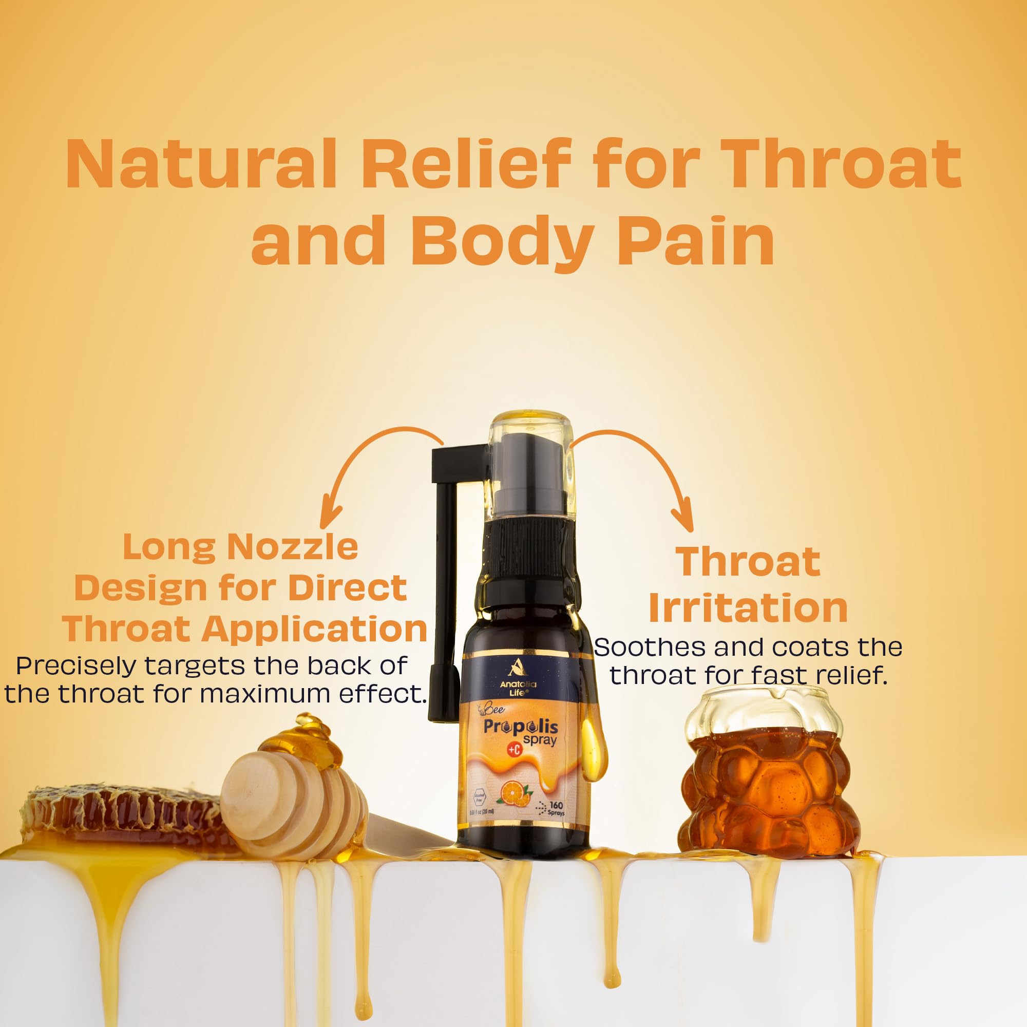 Anatolia Life Bee Propolis Spray + Vitamin C – Alcohol-Free, Natural Orange Flavor, 100% Pure Bee Propolis Extract, Antioxidant Support, Gentle Throat Comfort – 20 ml (~160 Sprays) Anatolia Life uk supplements