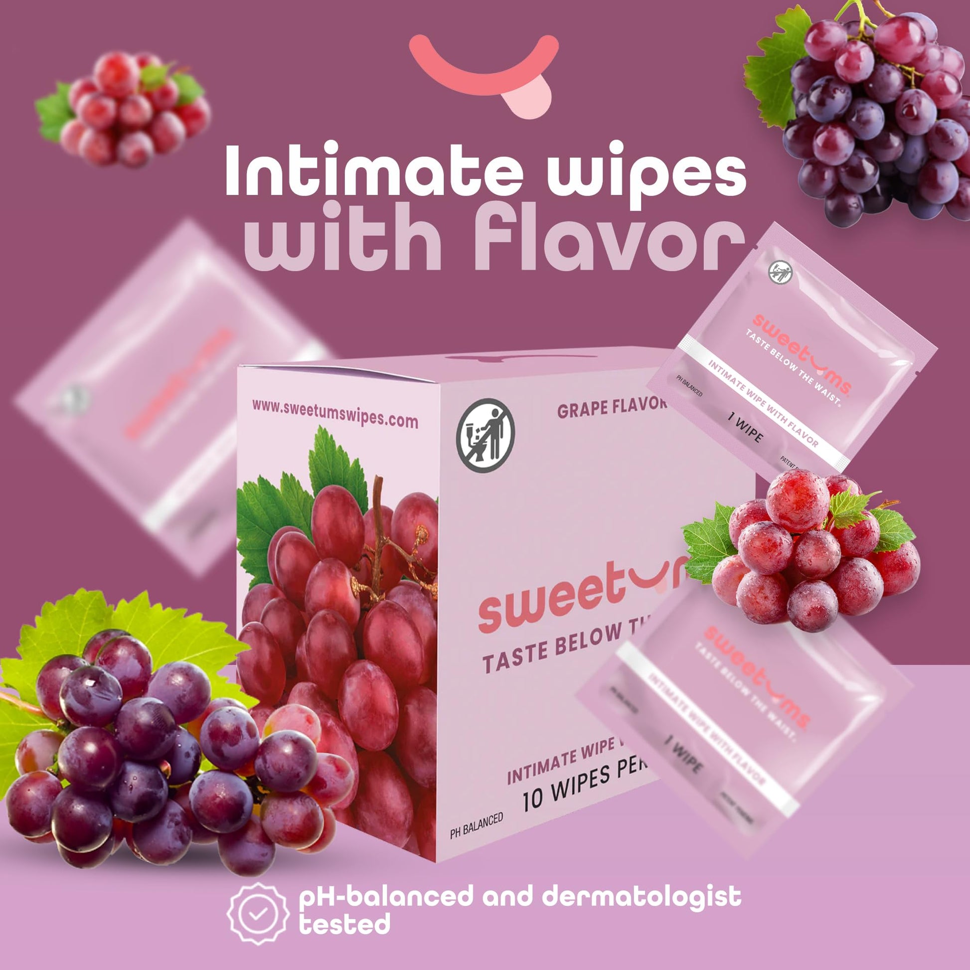 Sweetums Feminine Wipes For Women, Individually Wrapped - pH Balanced Flavored Intimate Wipes Sweetums uk supplements