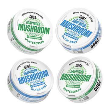 Adaptogen Mushroom Nootropic Pouches (4 Pack Bundle) - 250mg Mushroom Blend + 165mg Energy Blend, Nicotine Free & Caffeine Free, Ultra Pouch with Lion's Mane, Cordyceps, Reishi, Alpha-GPC, L-Theanine GGGJ uk supplements