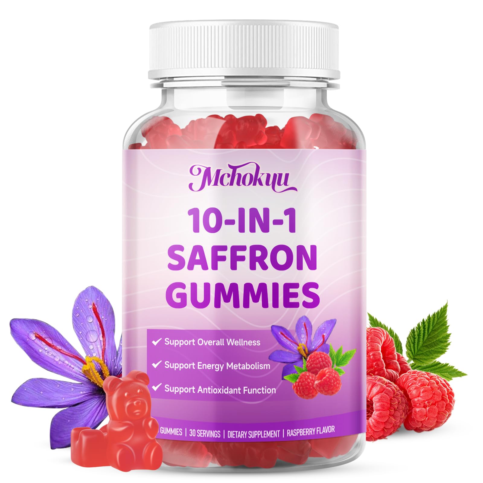 Saffron Supplement Gummies for Kids & Adults Supports Antioxidant Function with Ashwagandha, L-Theanine, Rhodiola Rosea, Lemon Balm, Vitamin D3, B6, Magnesium & Zinc – Raspberry Flavor, 60 Count Mchokuu uk supplements