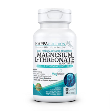Kappa Nutrition Powered by Magbrain™ Magnesium L-Threonate Plant-Based, 150 Vegan Capsules, 420mg Elemental Magnesium (3 Capsules) from 2,253mg, Brain, Sleep & Muscle Support. KAPPA NUTRITION uk supplements